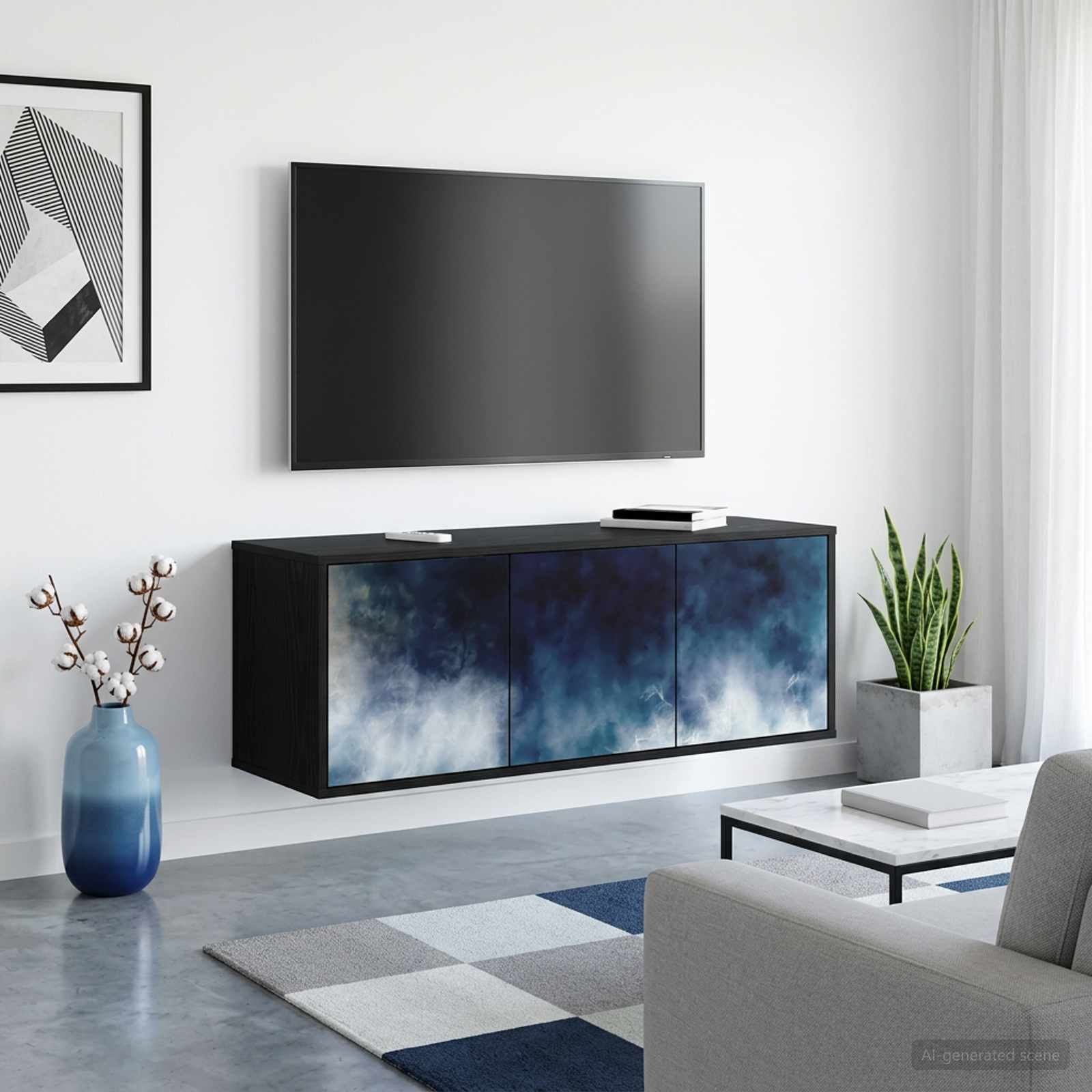 Wandgemonteerd tv-meubel RAALTE 102 x 33 x 40 cm Zwart eiken – afbeelding 1