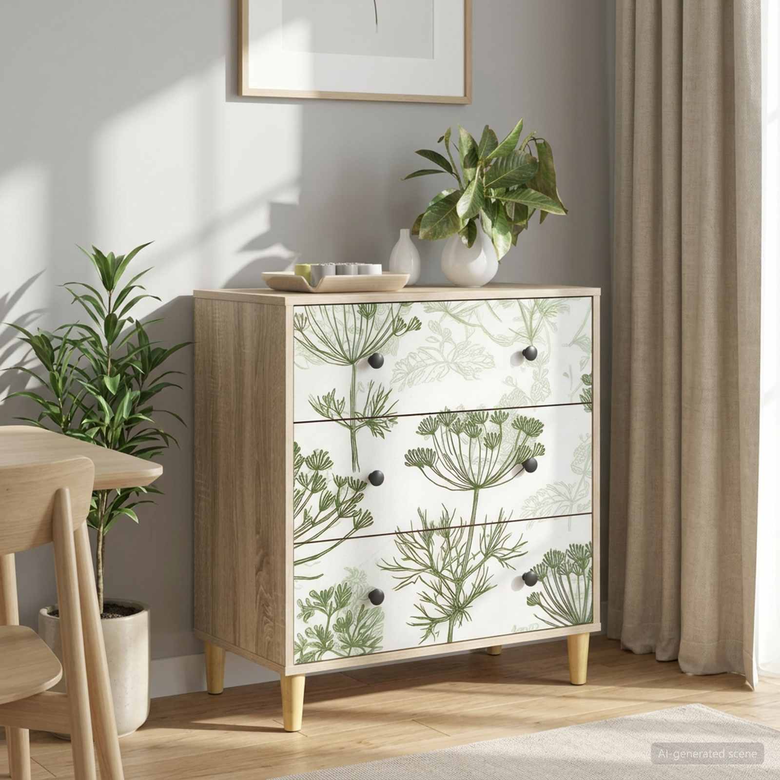 Ladekast GOTHA Groene boomprint 66 x 36,5 x 75 cm Bewerkt hout