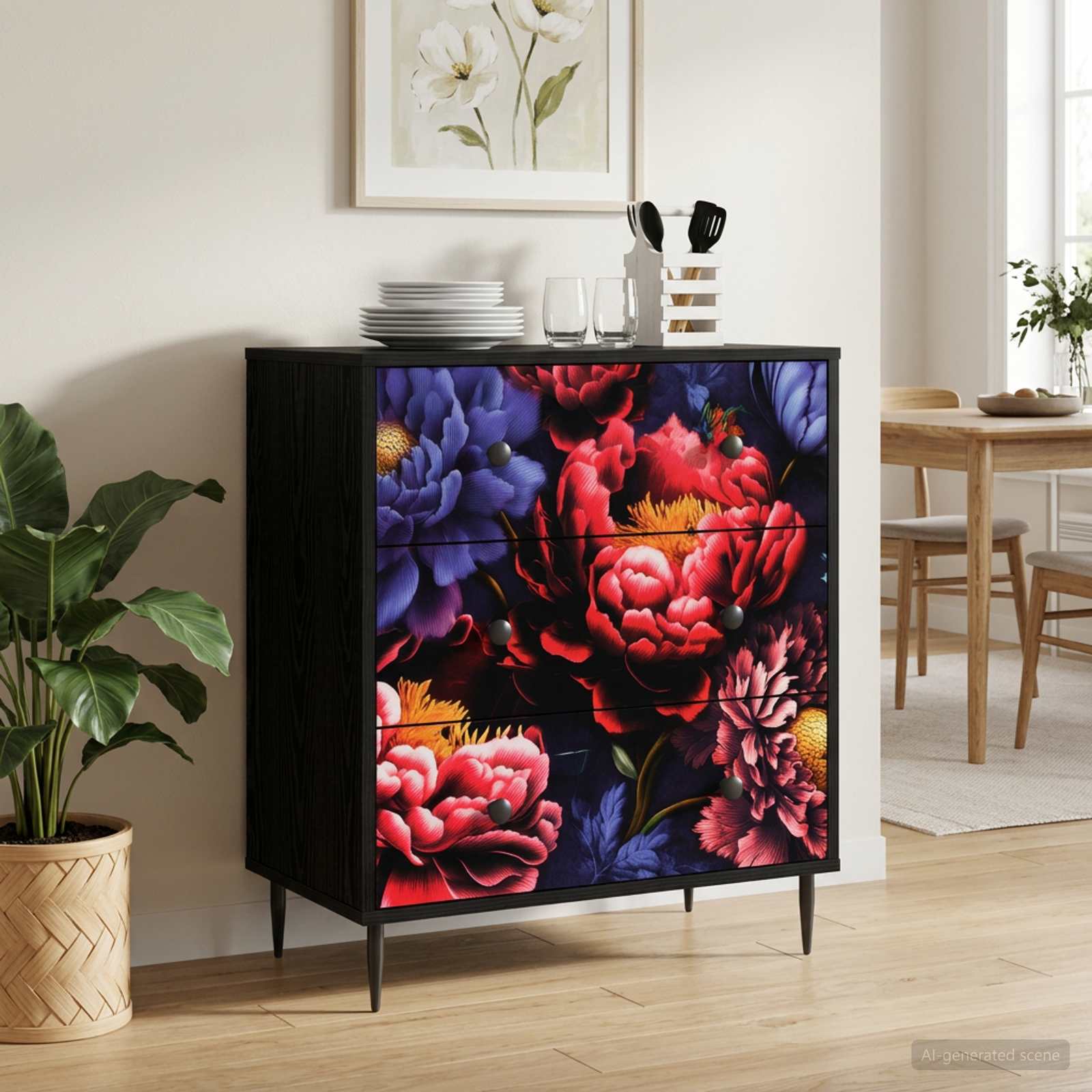 Ladekast KIEL Donker pioenroosprint 66 x 36,5 x 76 cm