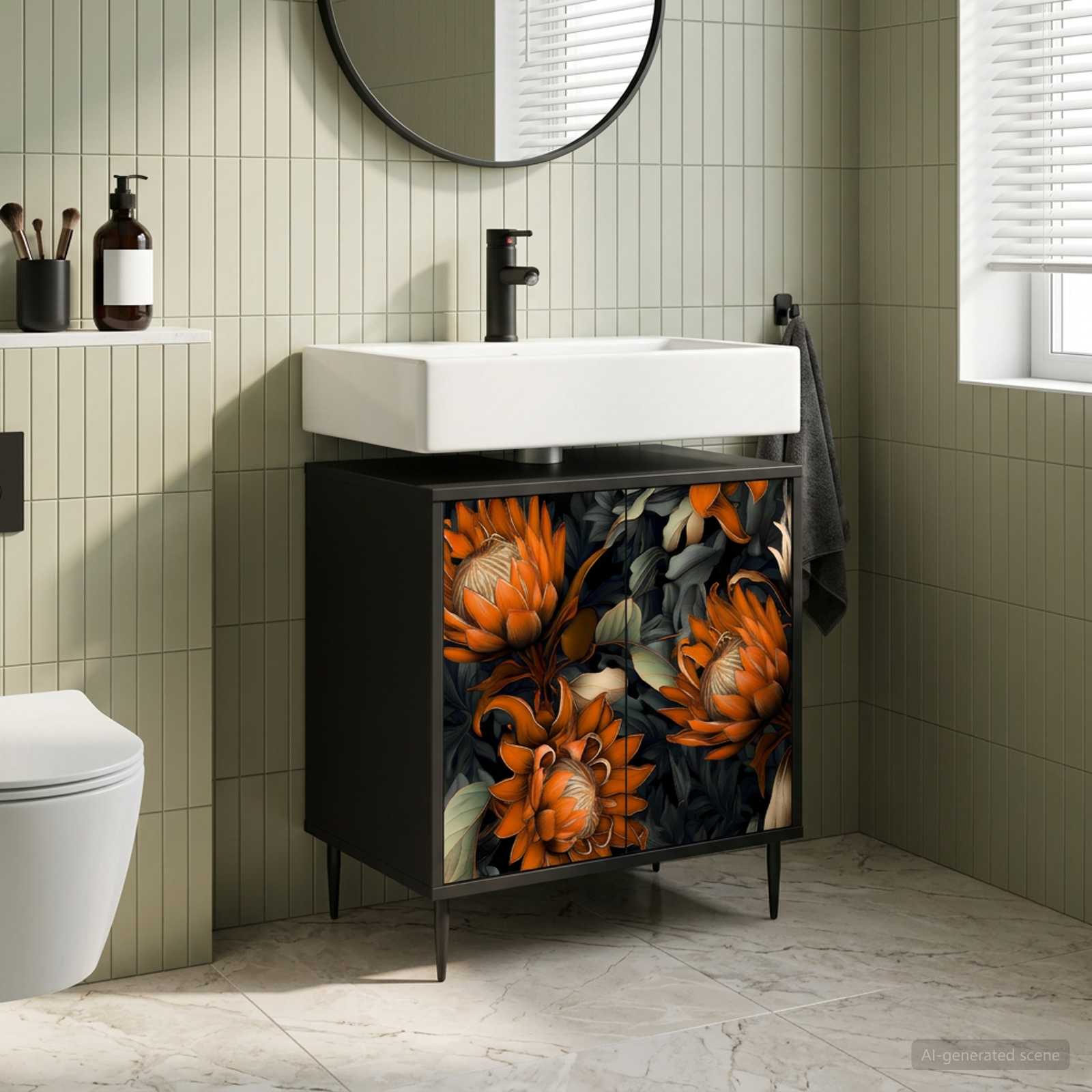 Badkamerkast LOCHEM Zwart eiken 60 x 40 x 61 cm Bewerkt hout