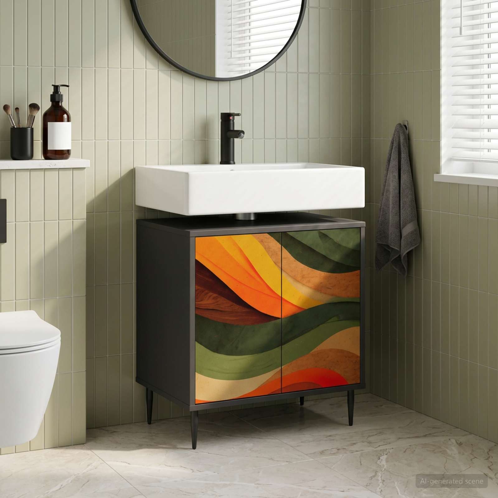 Badkamerkast BONN Zwart eiken 60 x 40 x 61 cm Bewerkt hout