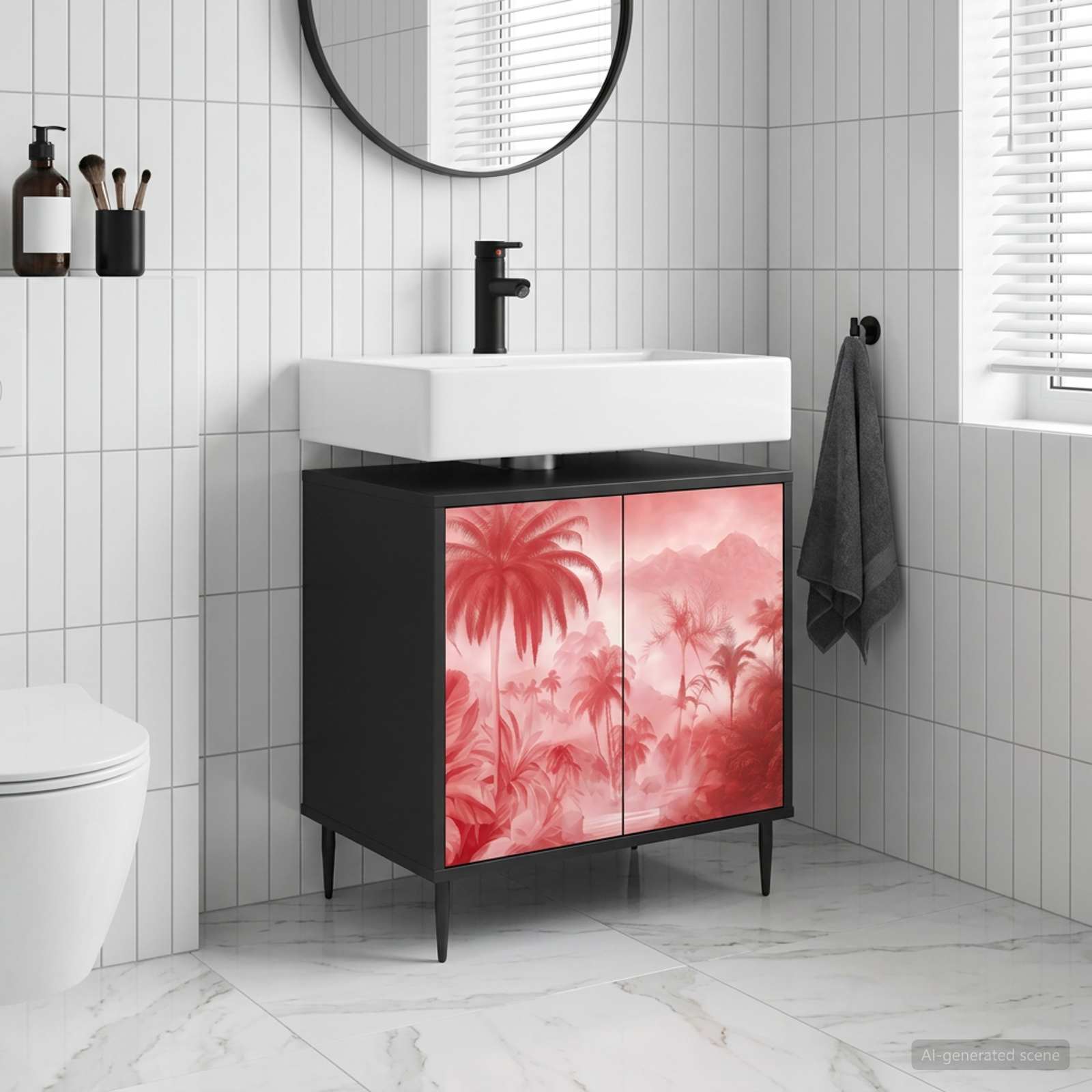 Badkamerkast AACHEN Zwart eiken 60 x 40 x 61 cm Bewerkt hout
