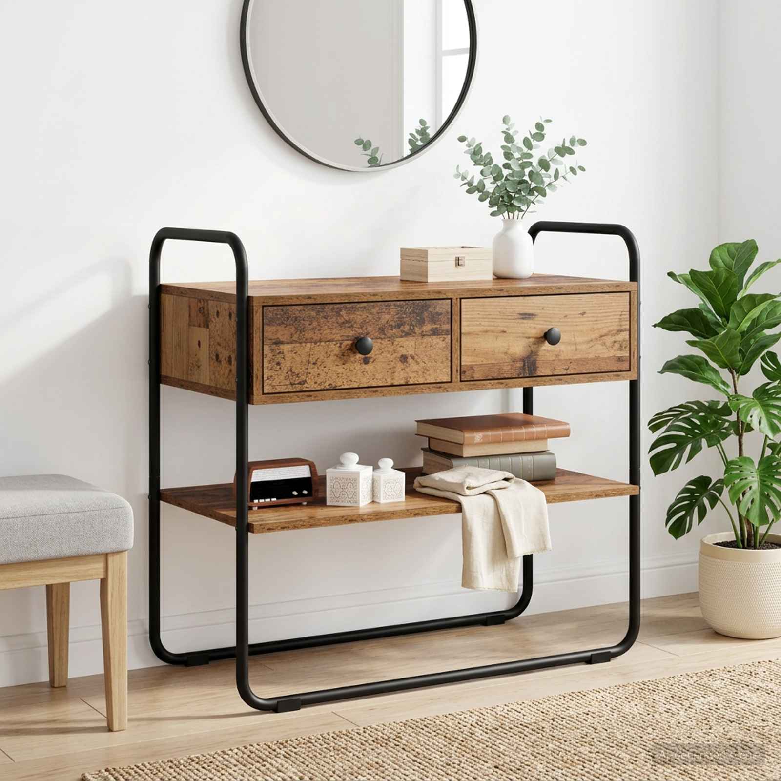 Consoletafel Oud hout 80 x 40 x 75 cm Bewerkt hout