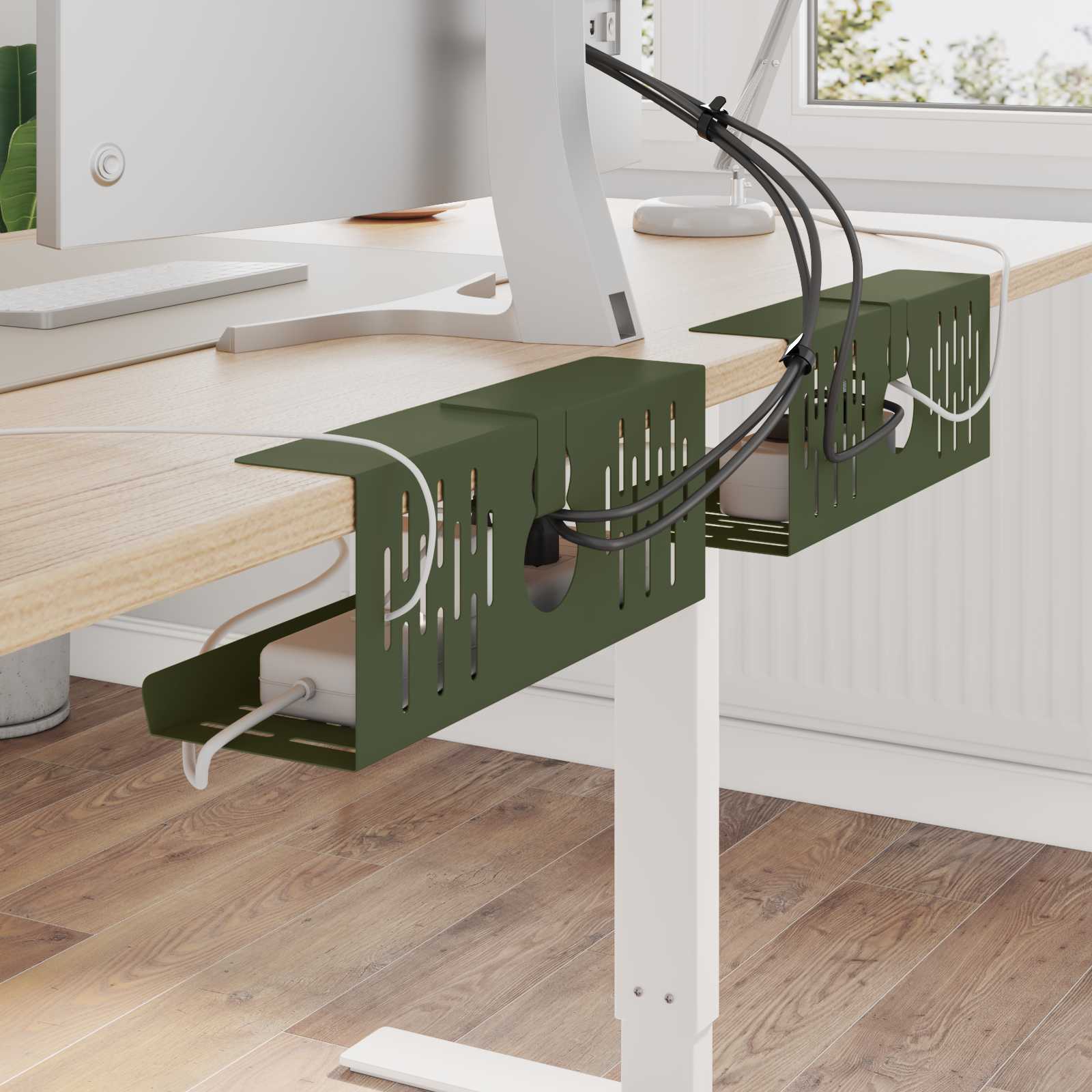 Kabelgoot voor onder bureau 2 st Olijfgroen 35 x 12 x 13 cm
