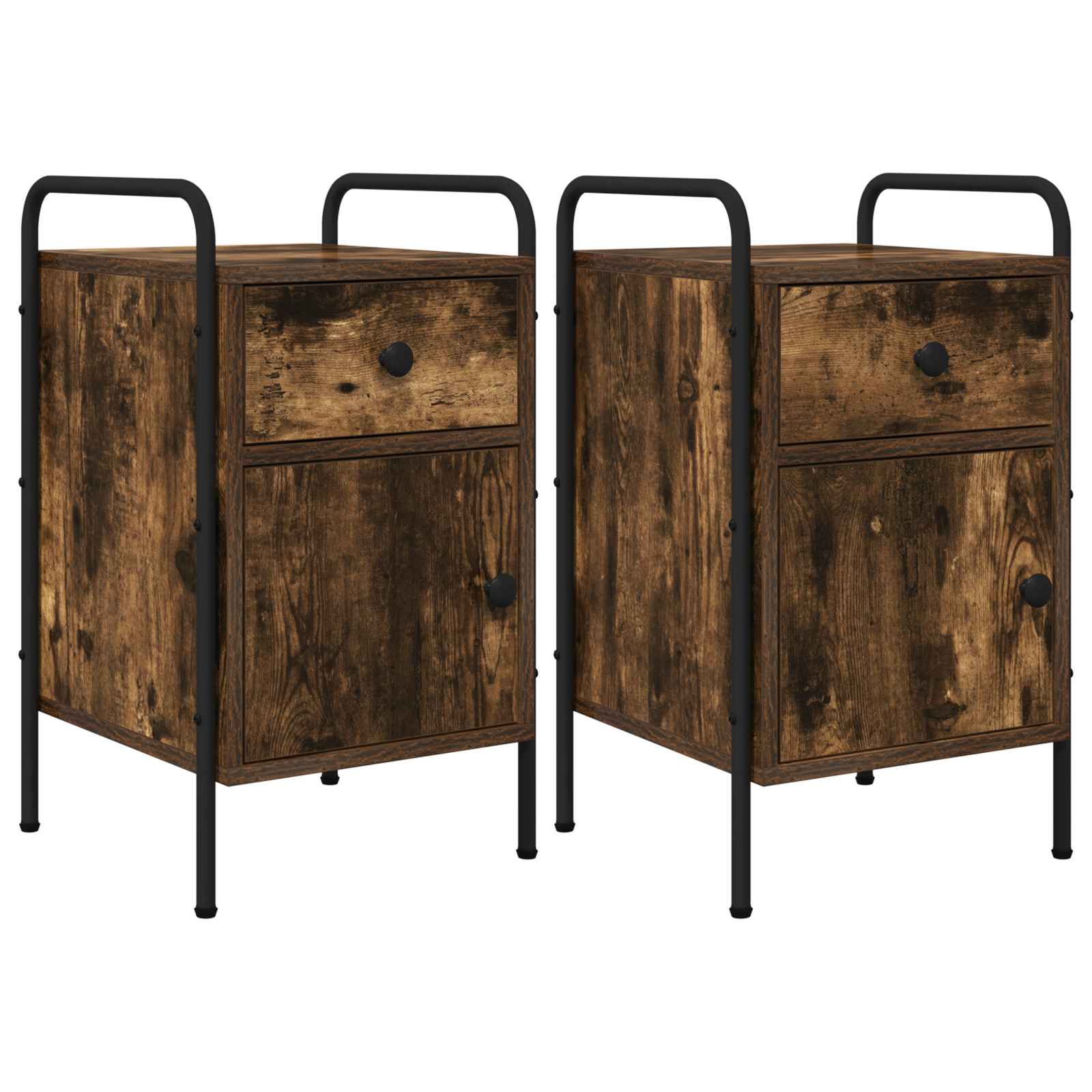 Nachtkastje 2 st Gerookt eiken 35 x 36,5 x 61 cm Bewerkt hout – afbeelding 1