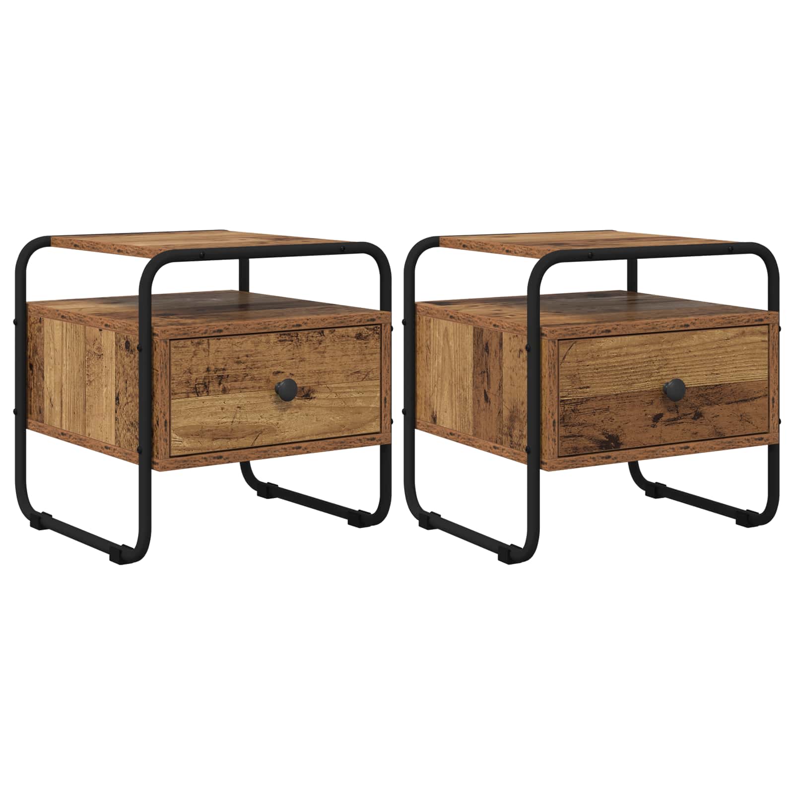 Nachtkastje 2 st Oud hout Bewerkt hout