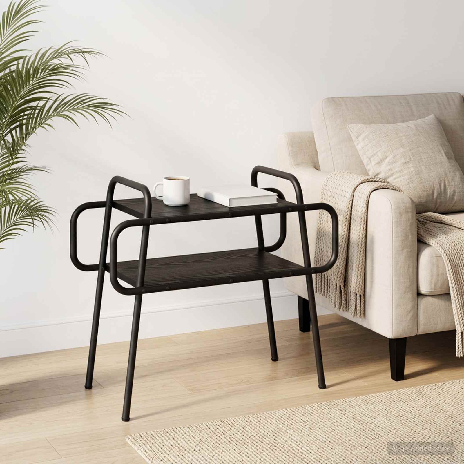 Salontafel Zwart eiken 60 x 30 x 51 cm Bewerkt hout – afbeelding 1