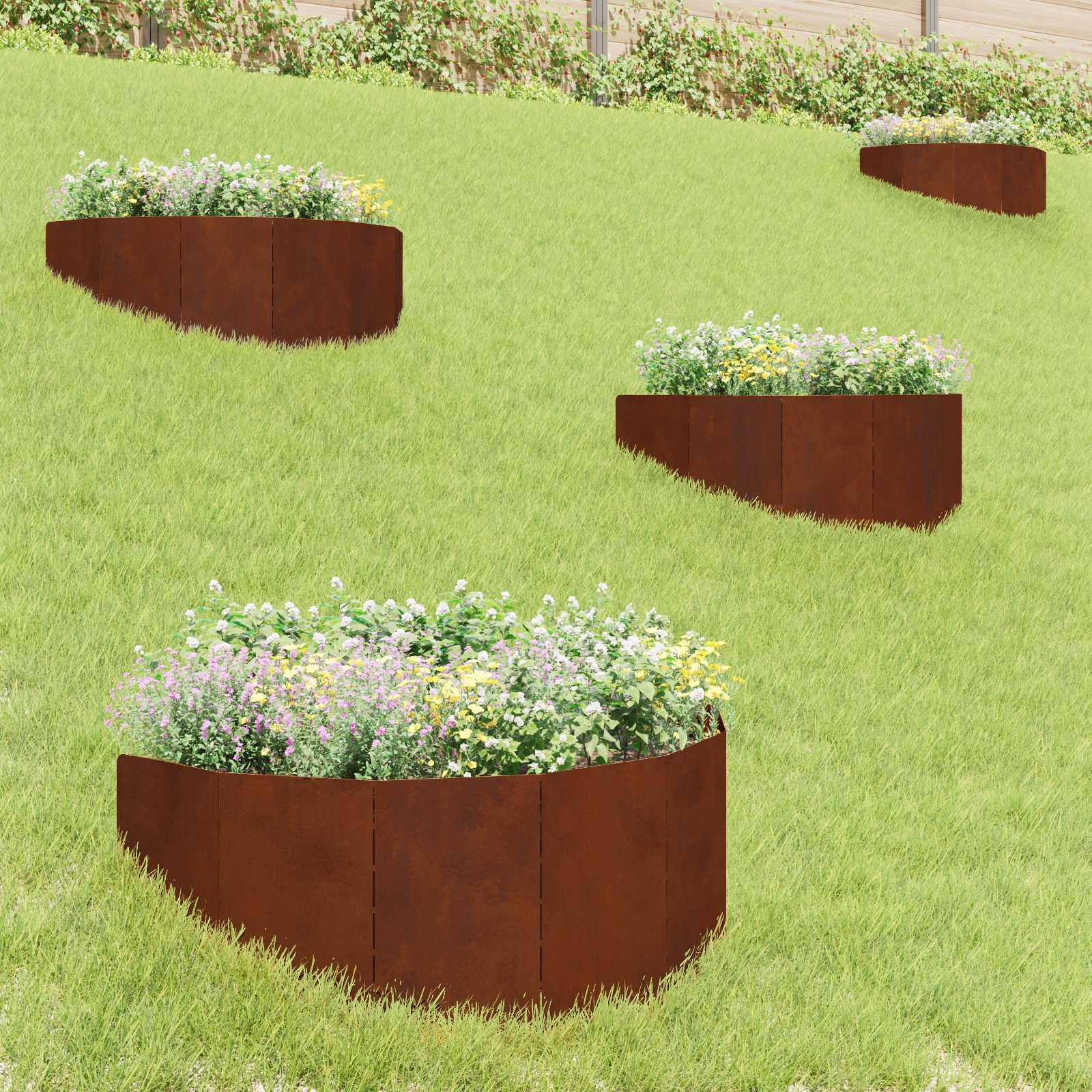 Gazonrand 4 pcs 100 x 45 cm Staal Roestig – afbeelding 1