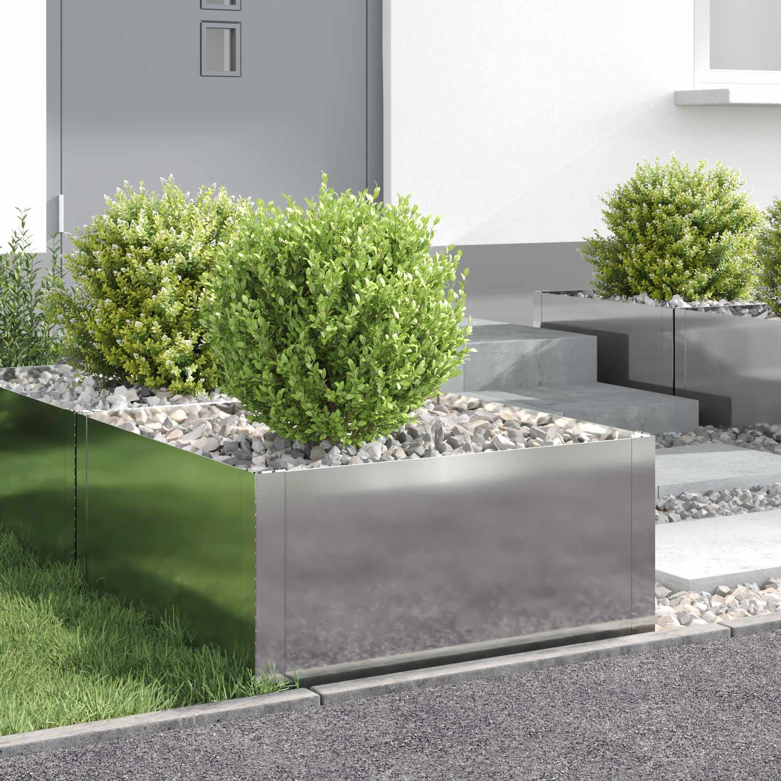 Gazonrand 4 pcs 60 x 60 x 35 cm Staal Zilverkleurig