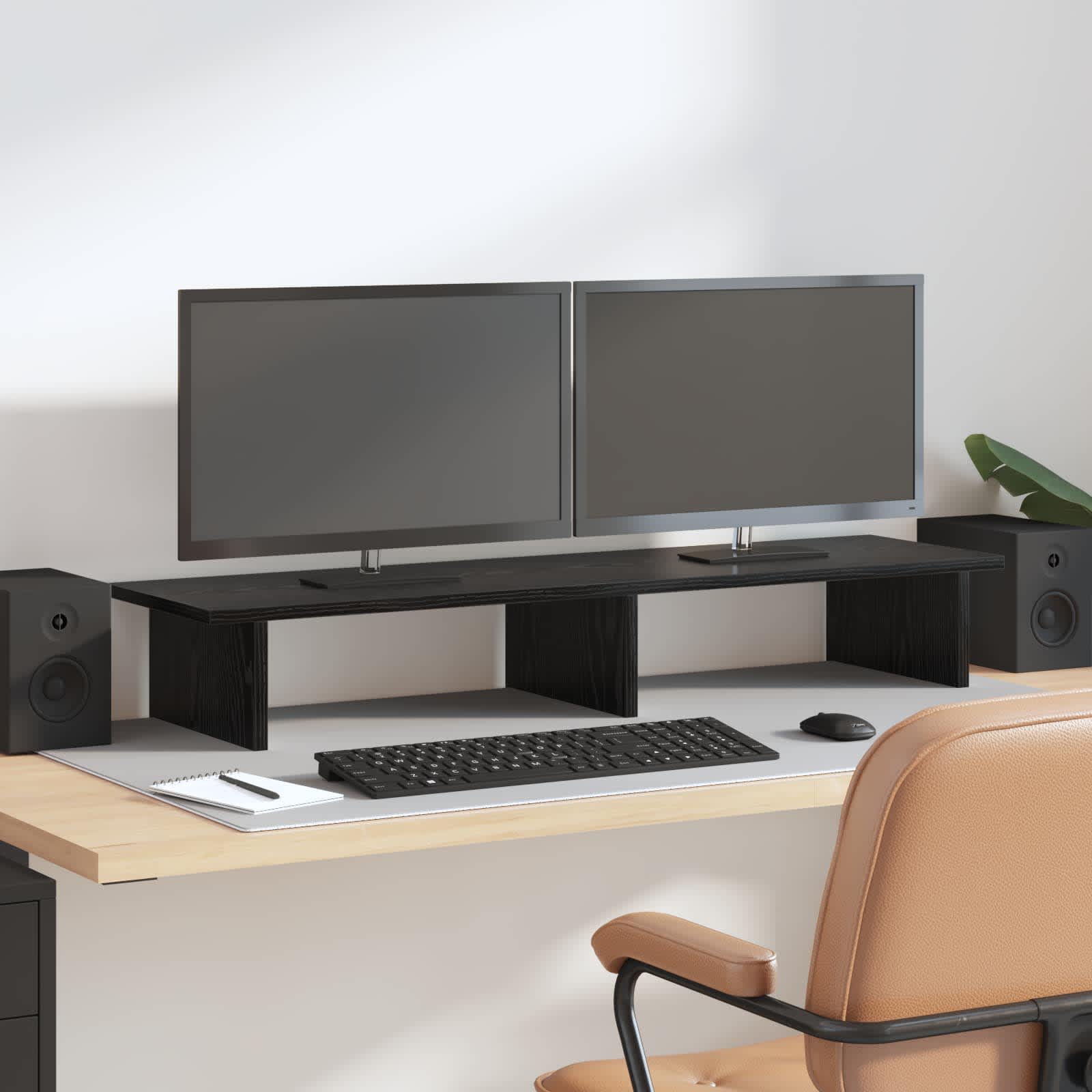 Monitor Stand Zwart eiken 100 x 27 x 15 cm Bewerkt hout