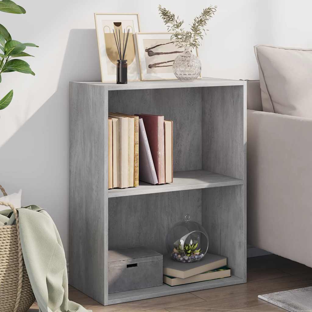 Boekenkast met 2 schappen 60x30x76,5 cm bewerkt hout betongrijs