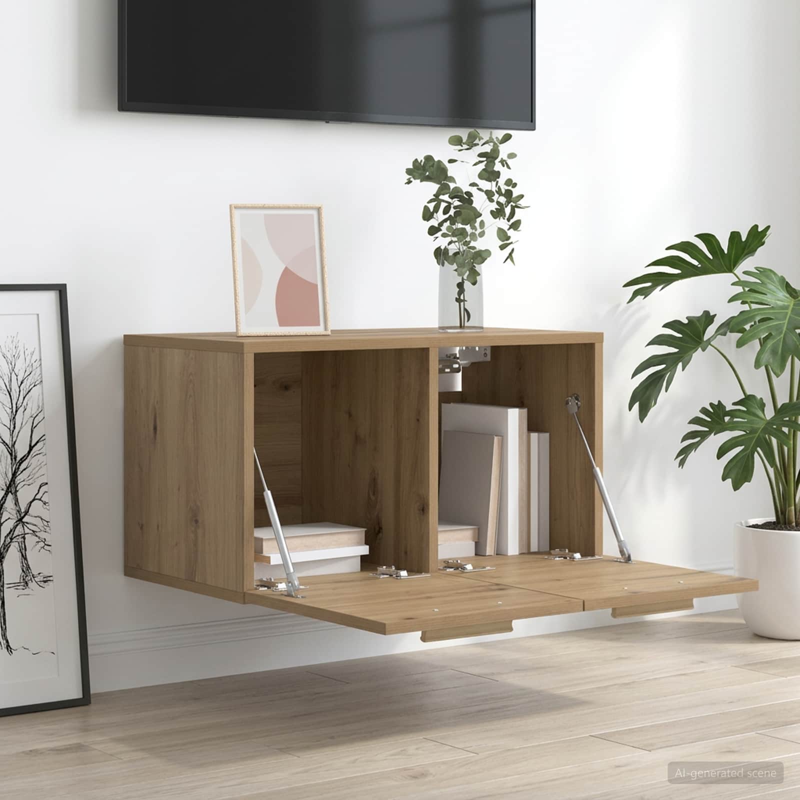 Wandkast 60 x 36,5 x 35 cm Bewerkt hout Artisanaal eiken