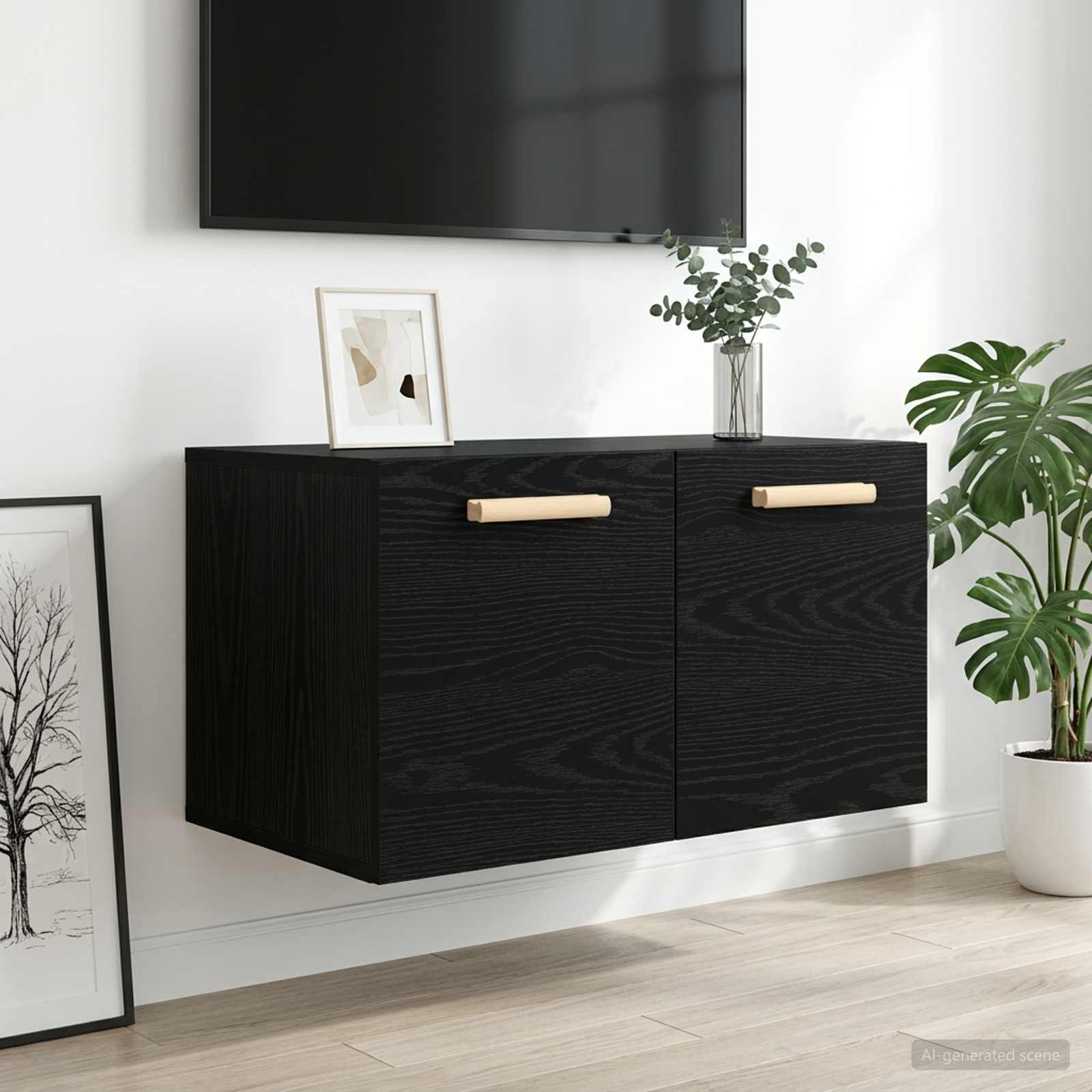 Wandkast Zwart eiken 60 x 36,5 x 35 cm Bewerkt hout