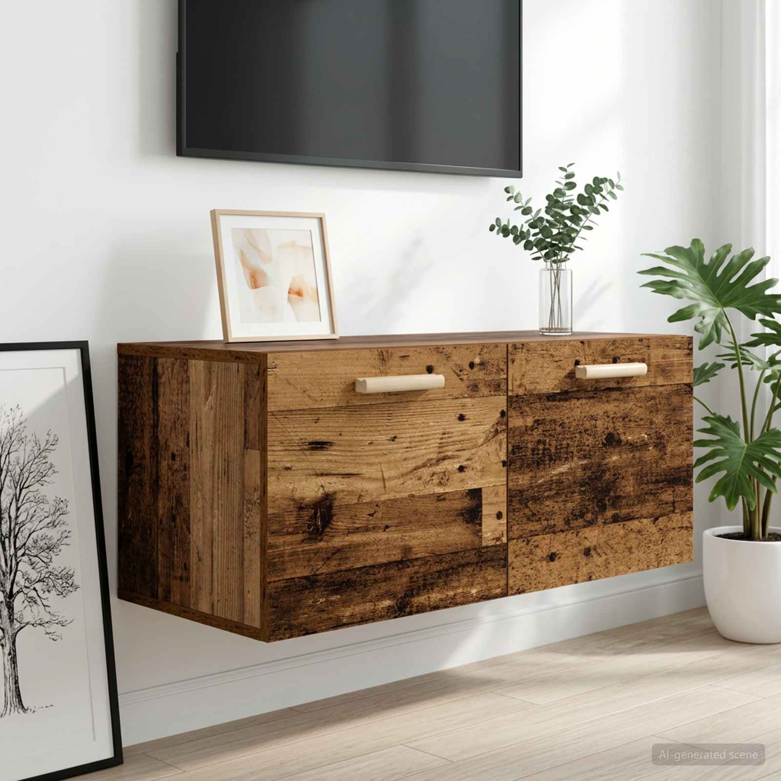 Wandkast Muurmontage Oud hout 80 x 36,5 x 35 cm Bewerkt hout