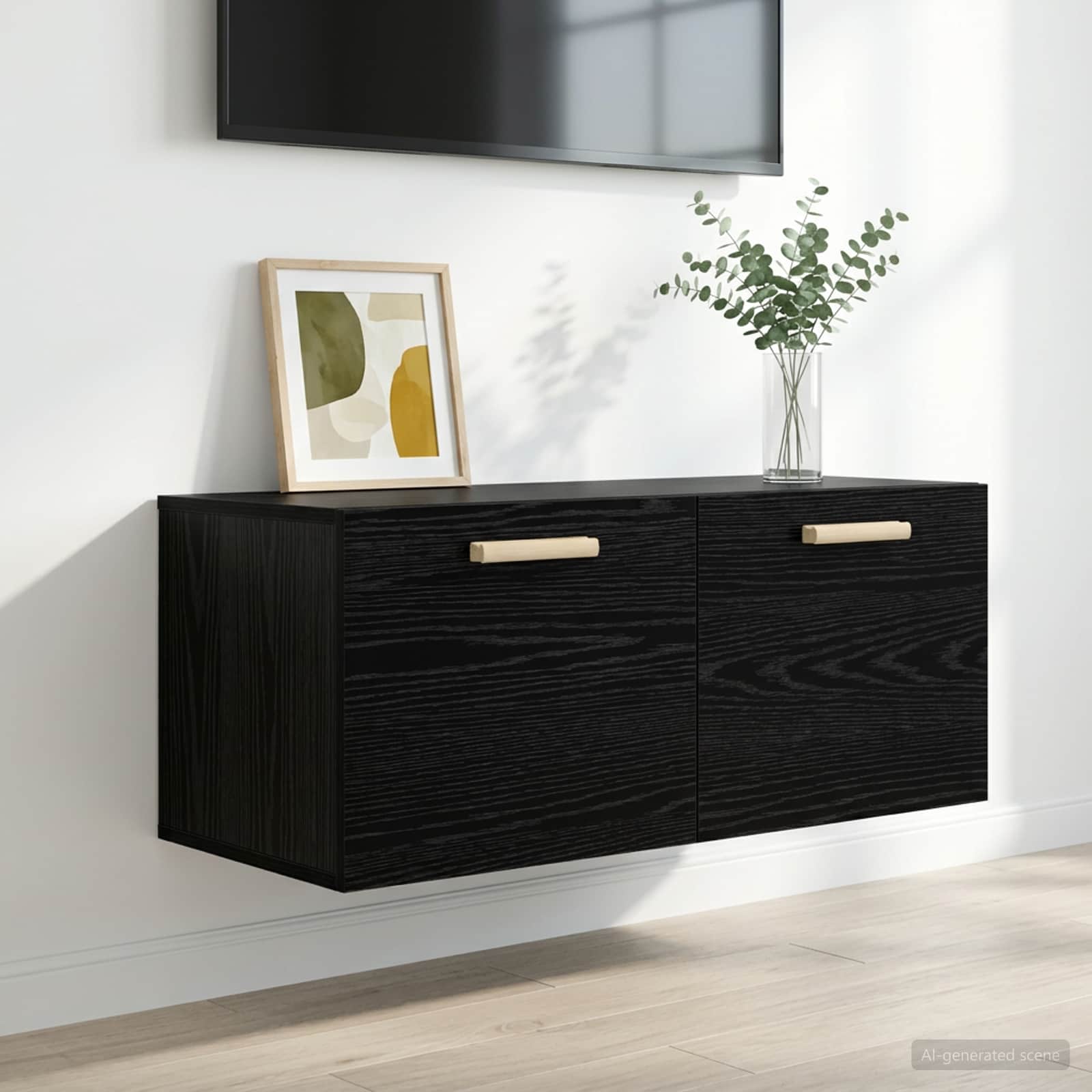 Wandkast Muurmontage Zwart eiken 80 x 36,5 x 35 cm Bewerkt hout