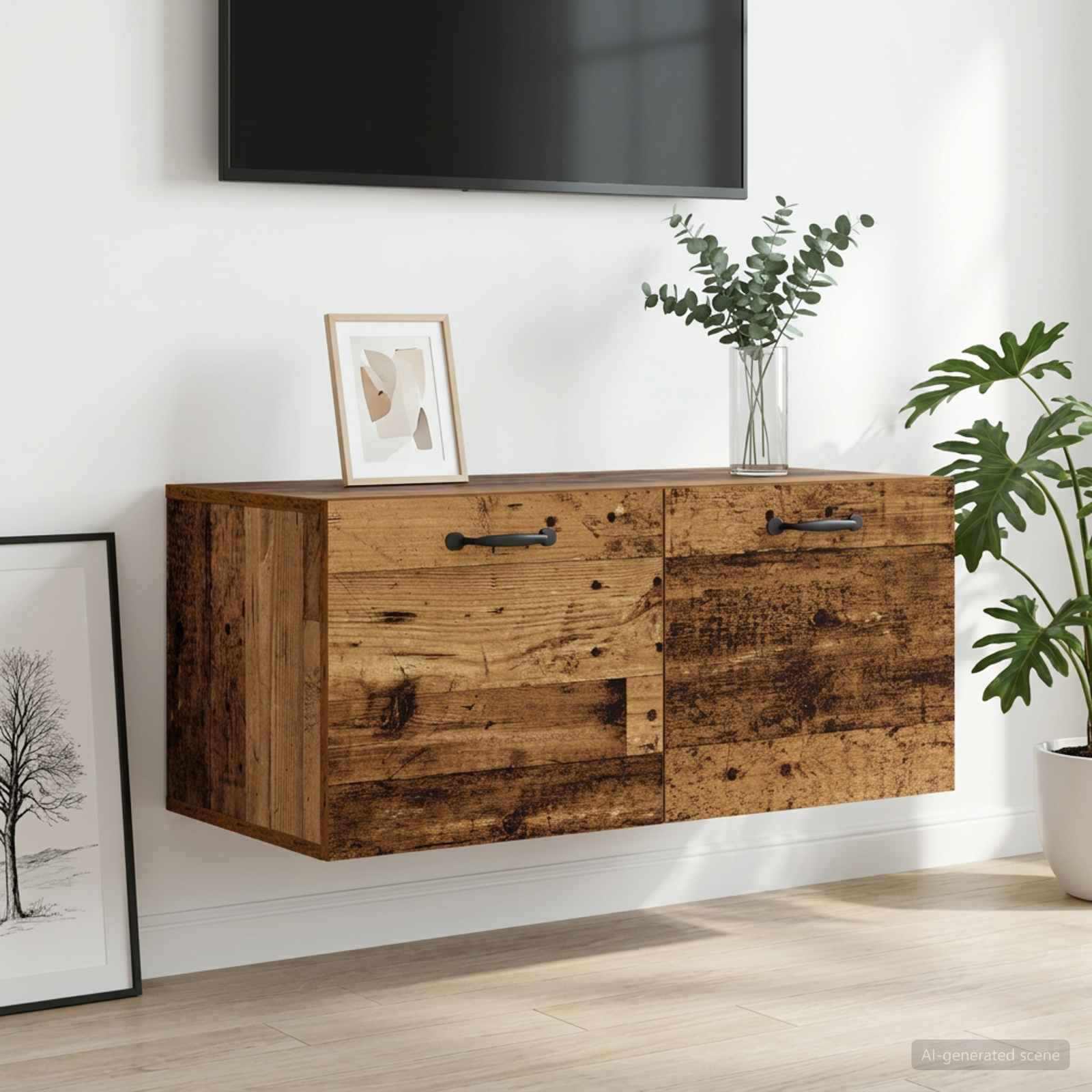 Wandkast Muurmontage Oud hout 80 x 36,5 x 35 cm Bewerkt hout