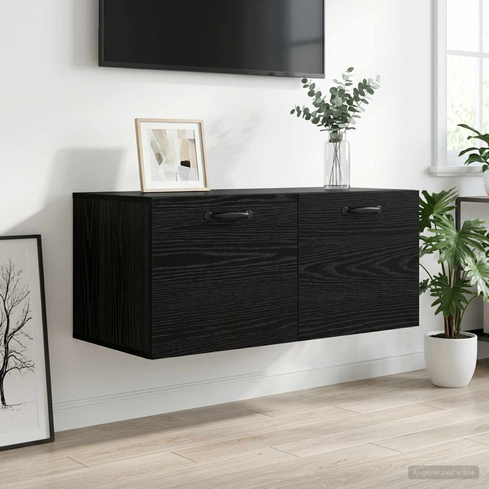 Wandkast Muurmontage Zwart eiken 80 x 36,5 x 35 cm Bewerkt hout