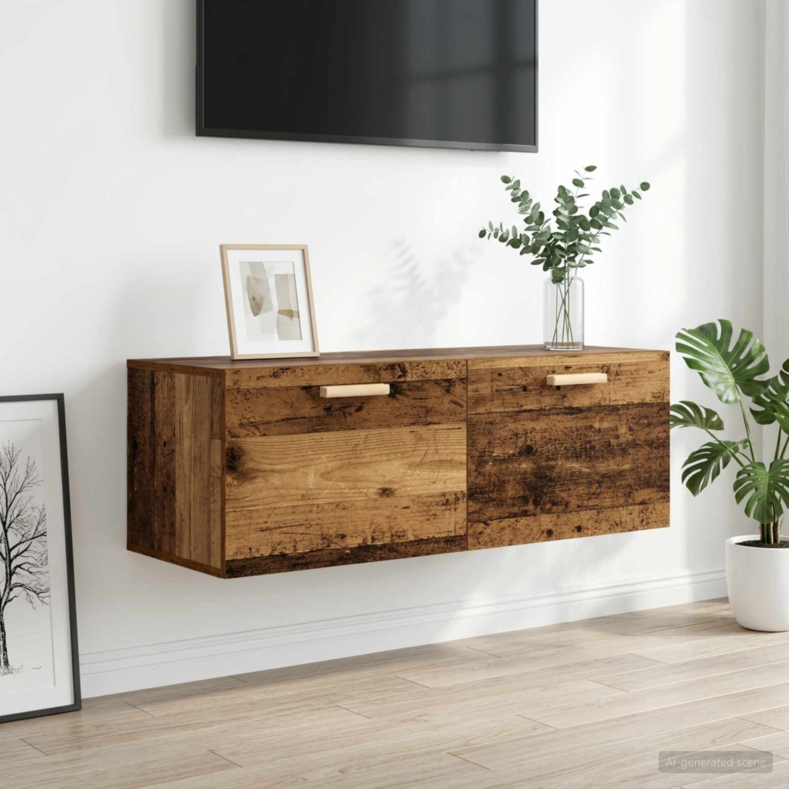 Wandkast Oud hout 100 x 36,5 x 35 cm Bewerkt hout