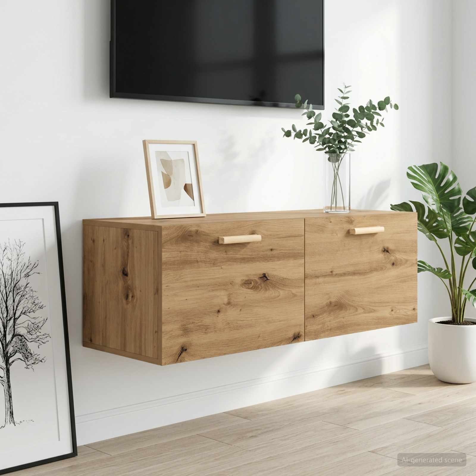 Wandkast 100 x 36,5 x 35 cm Bewerkt hout Artisanaal eiken