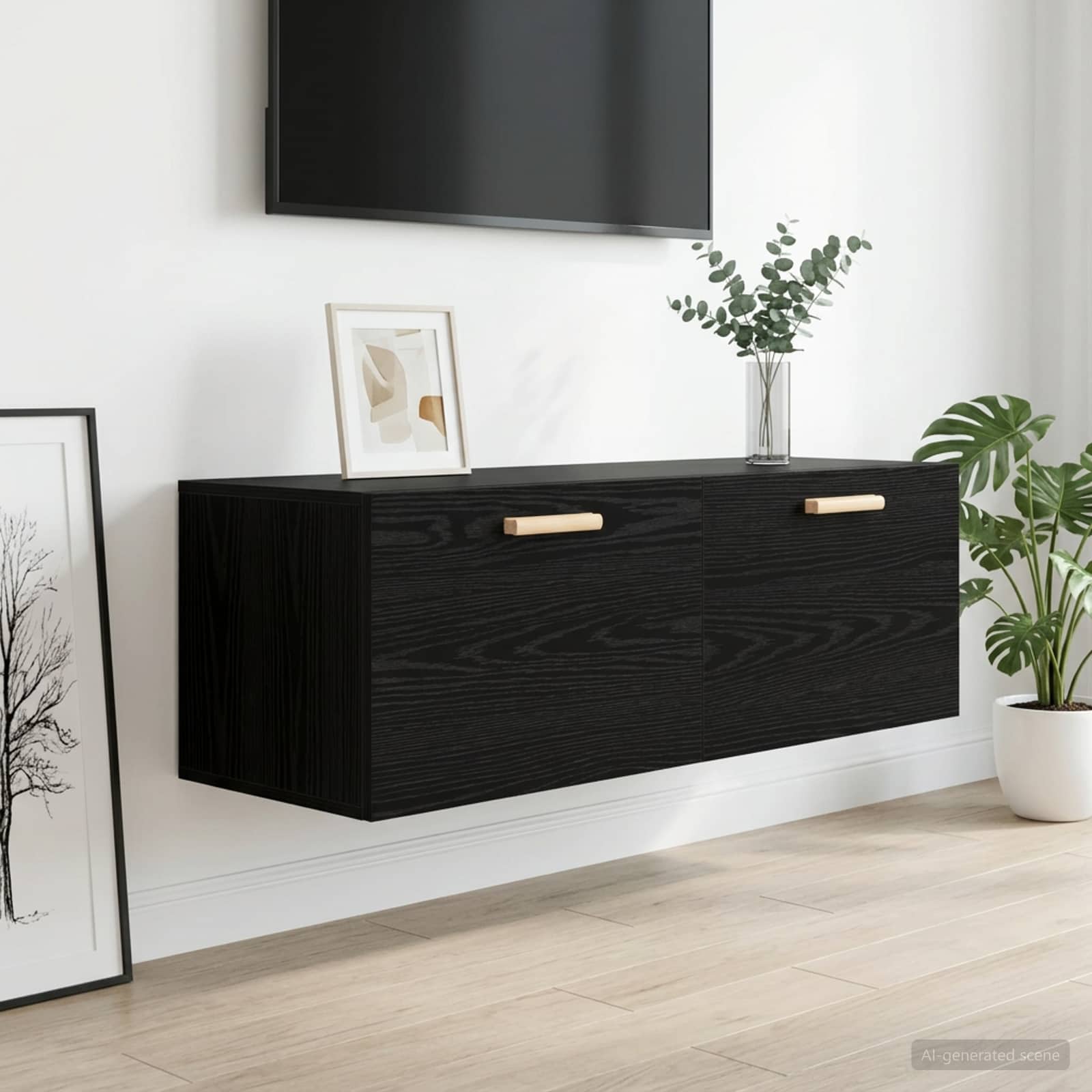 Wandkast Zwart eiken 100 x 36,5 x 35 cm Bewerkt hout