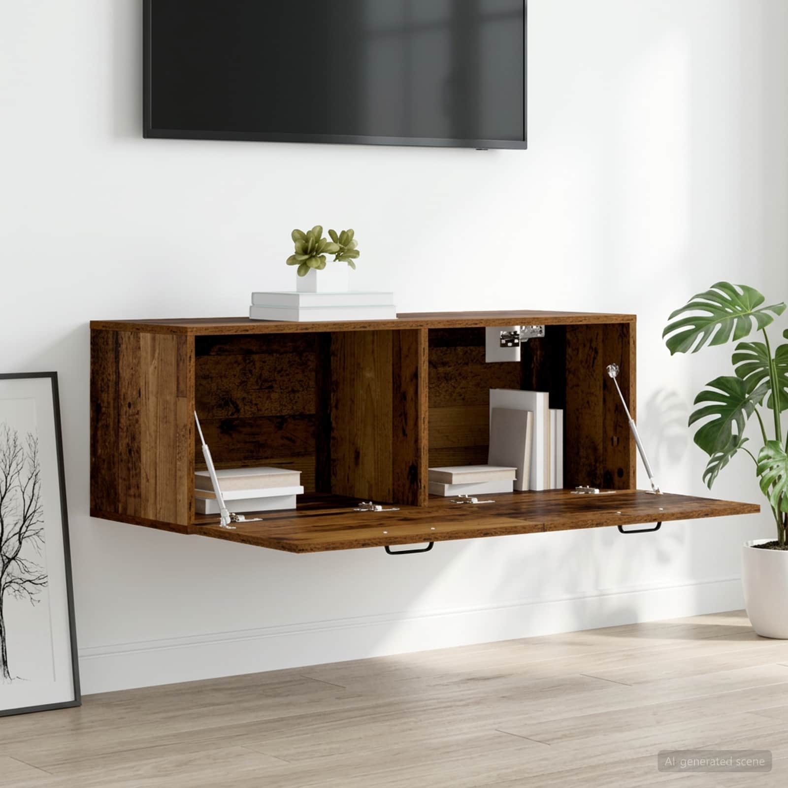 Wandkast Oud hout 100 x 36,5 x 35 cm Bewerkt hout