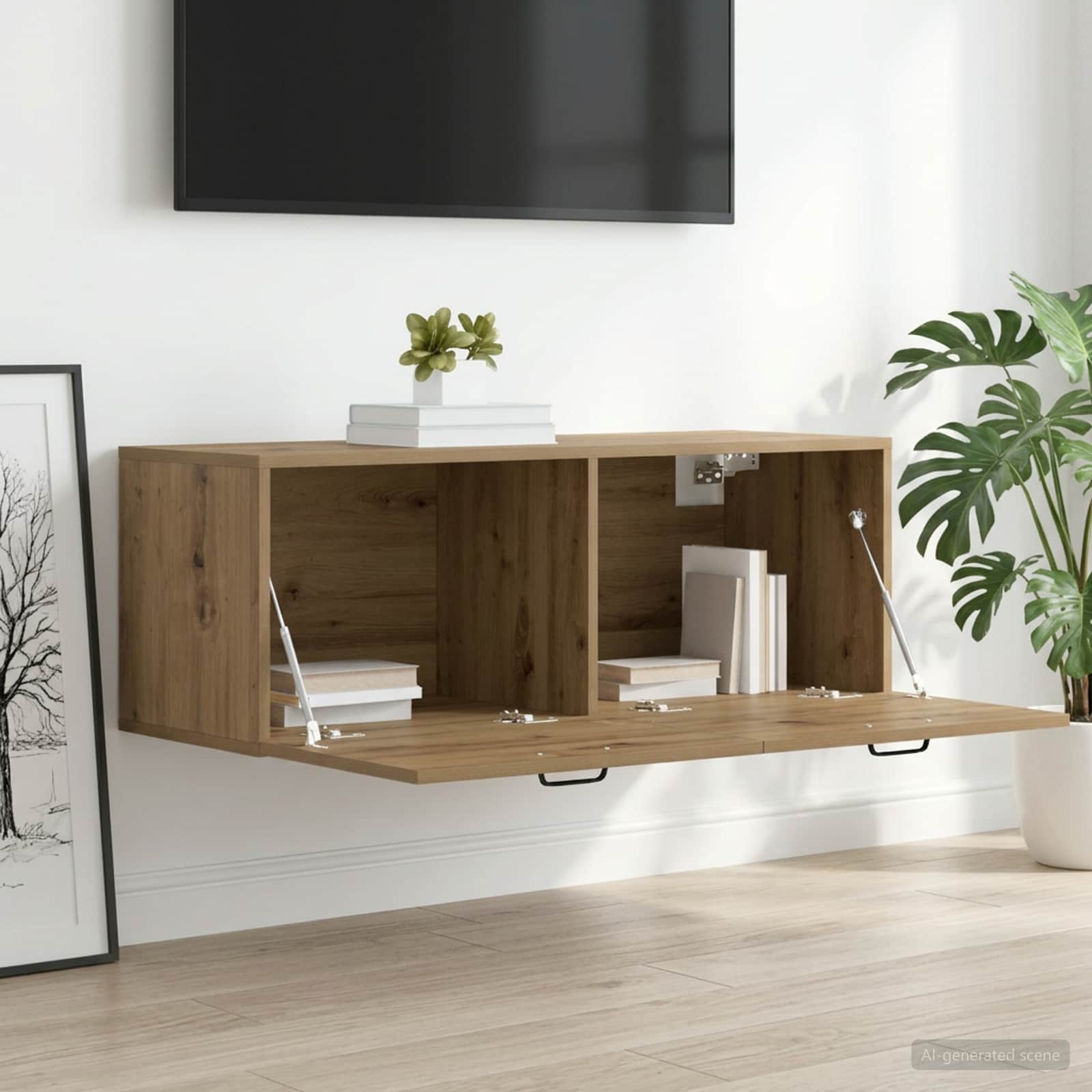 Wandkast 100 x 36,5 x 35 cm Bewerkt hout Artisanaal eiken