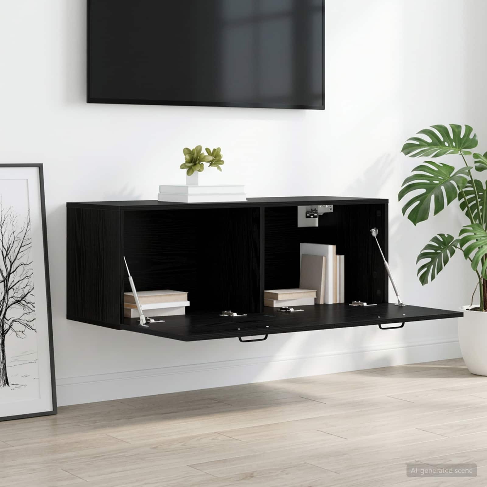 Wandkast Zwart eiken 100 x 36,5 x 35 cm Bewerkt hout