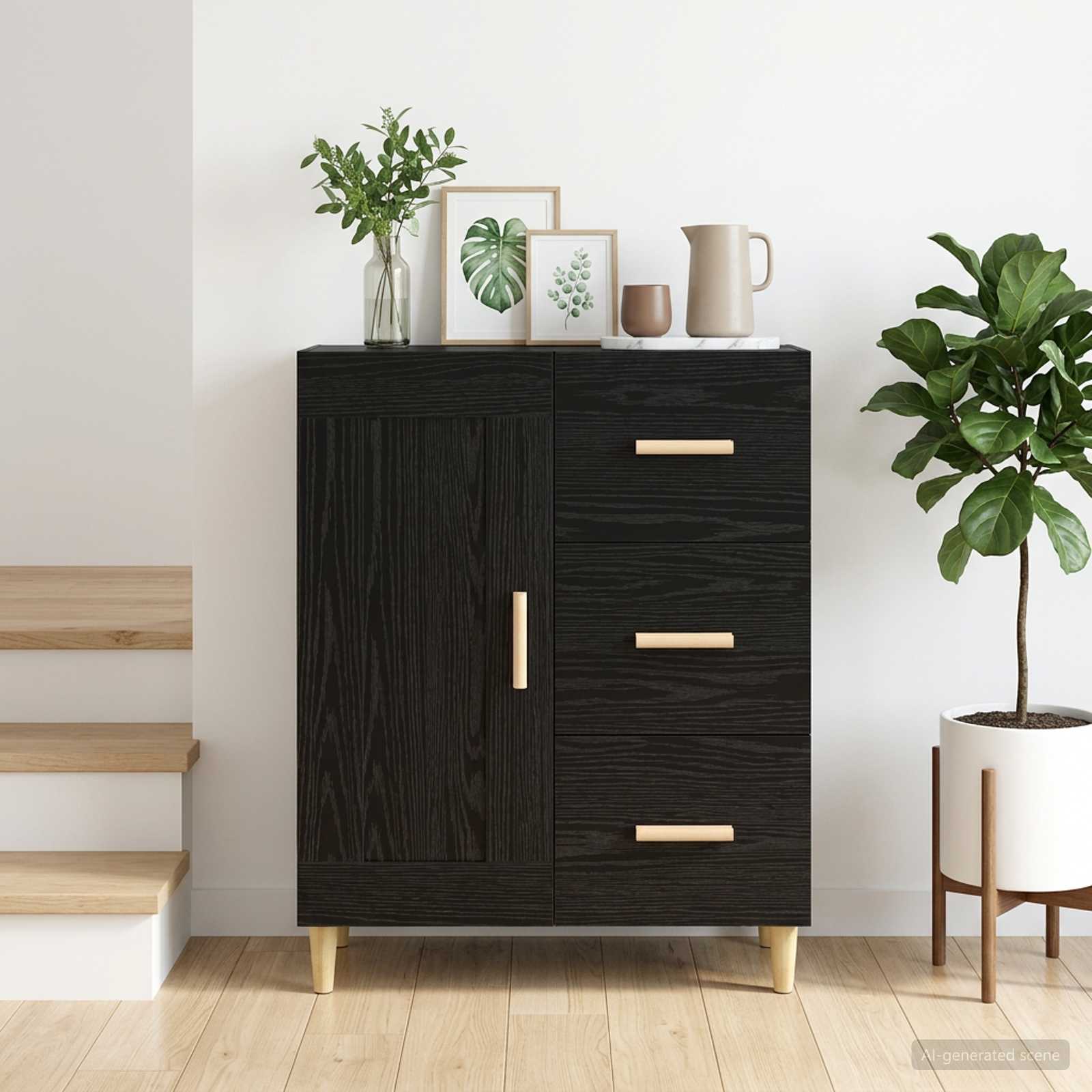 Dressoir Zwart eiken 69,5 x 34 x 90 cm Bewerkt hout – afbeelding 1