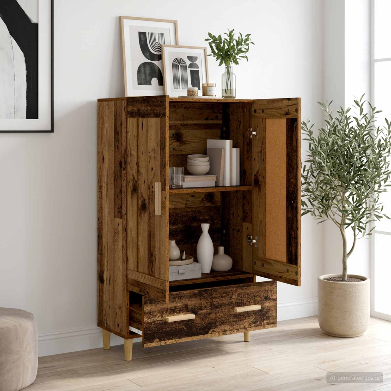 Hoge kast Oud hout 70 x 31 x 115 cm Bewerkt hout