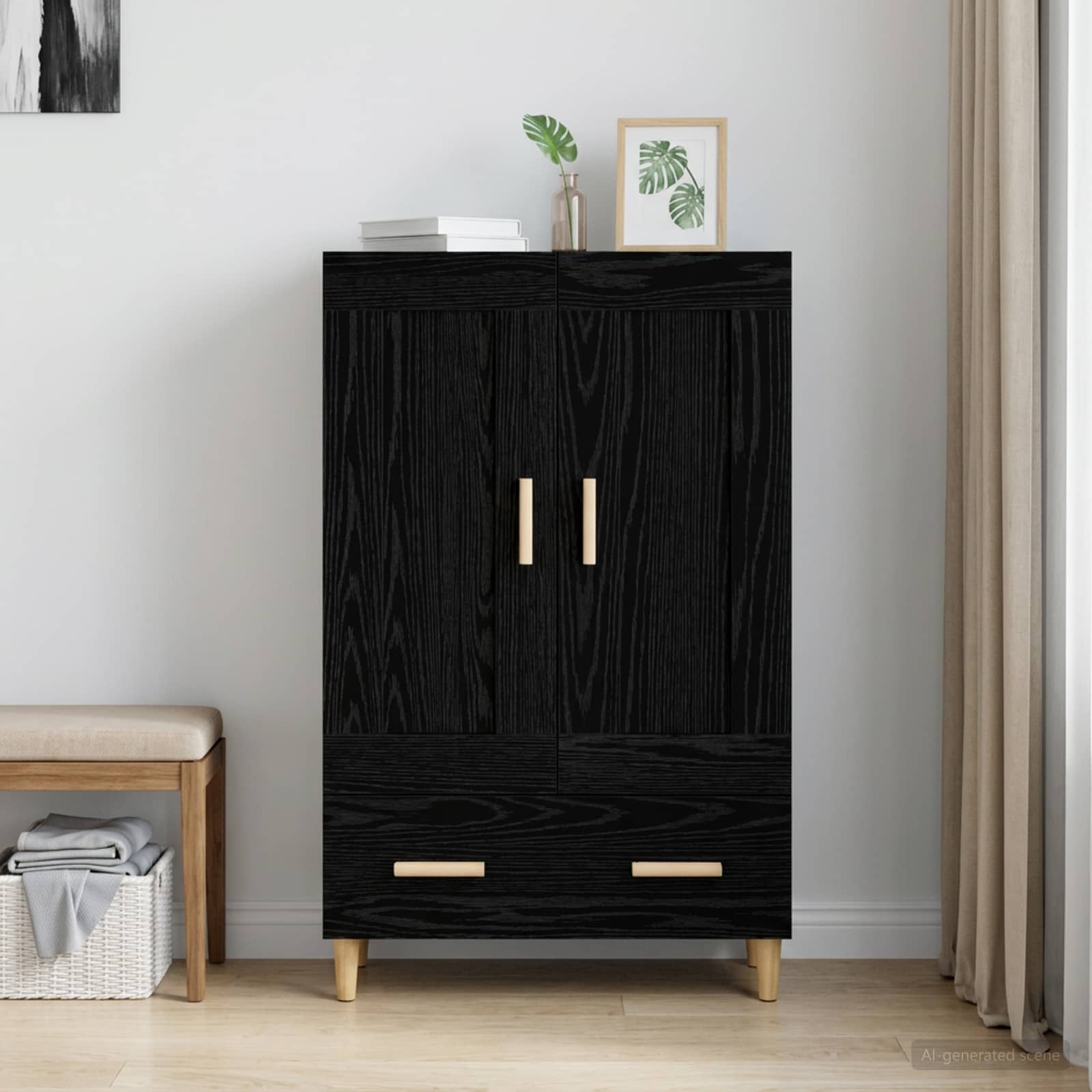 Hoge kast Zwart eiken 70 x 31 x 115 cm Bewerkt hout