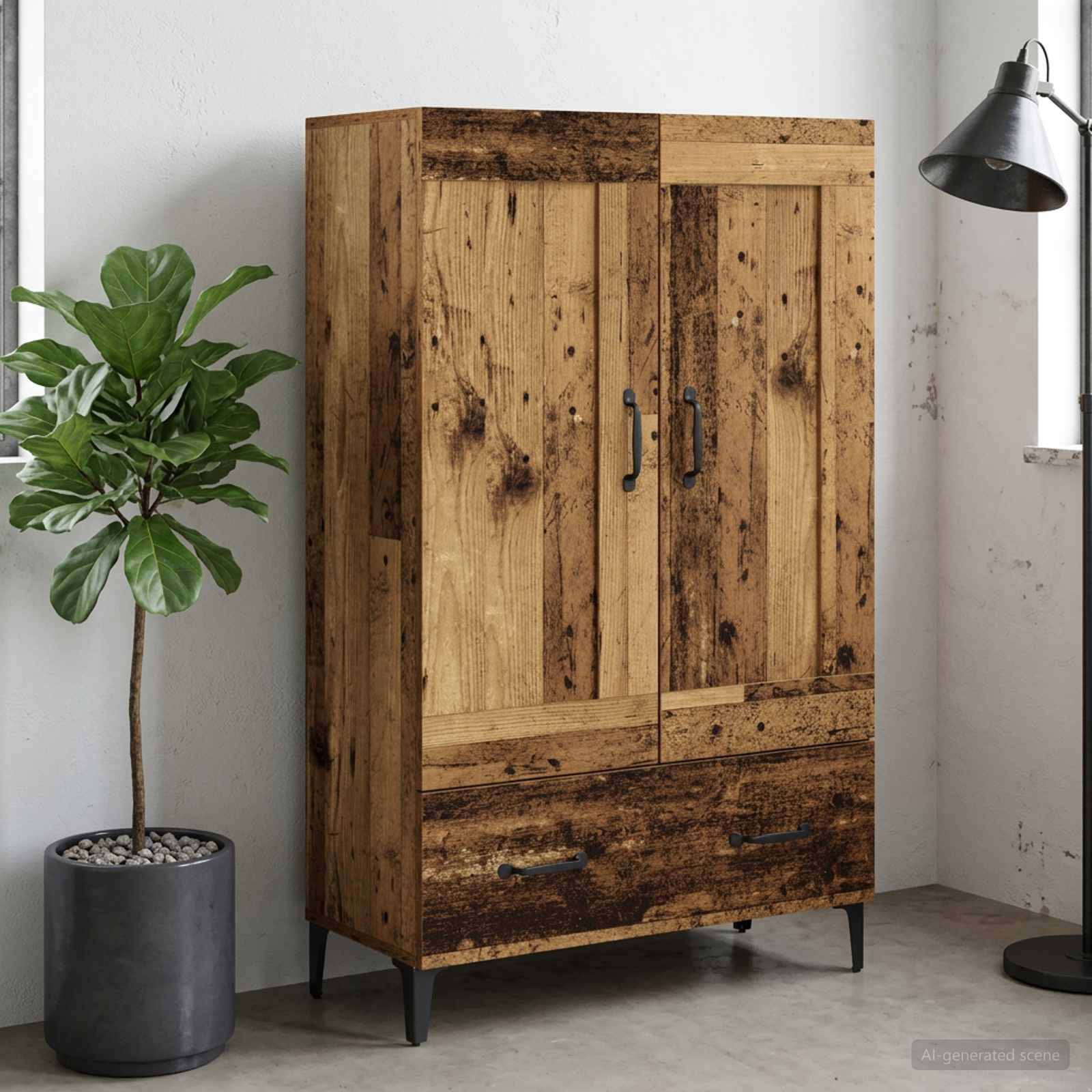 Hoge kast Oud hout 70 x 31 x 115 cm Bewerkt hout