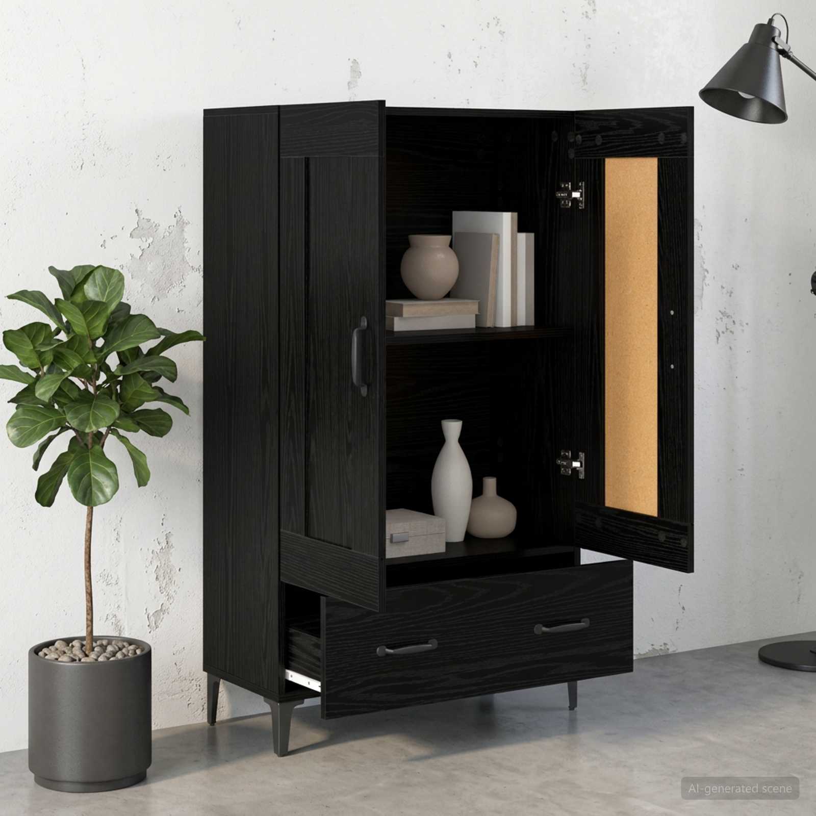 Hoge kast Zwart eiken 70 x 31 x 115 cm Bewerkt hout