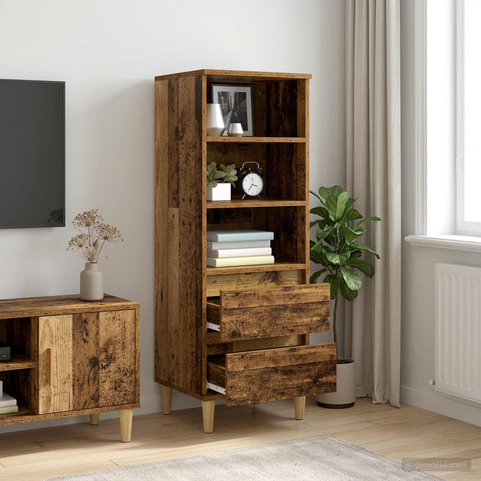 Hoge kast Oud hout 40 x 36 x 110 cm Bewerkt hout
