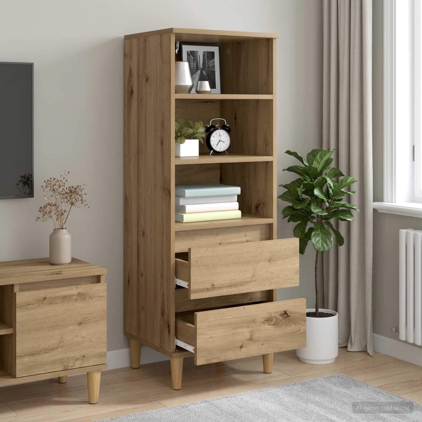 Hoge kast Artisanaal eiken 40 x 36 x 110 cm Bewerkt hout