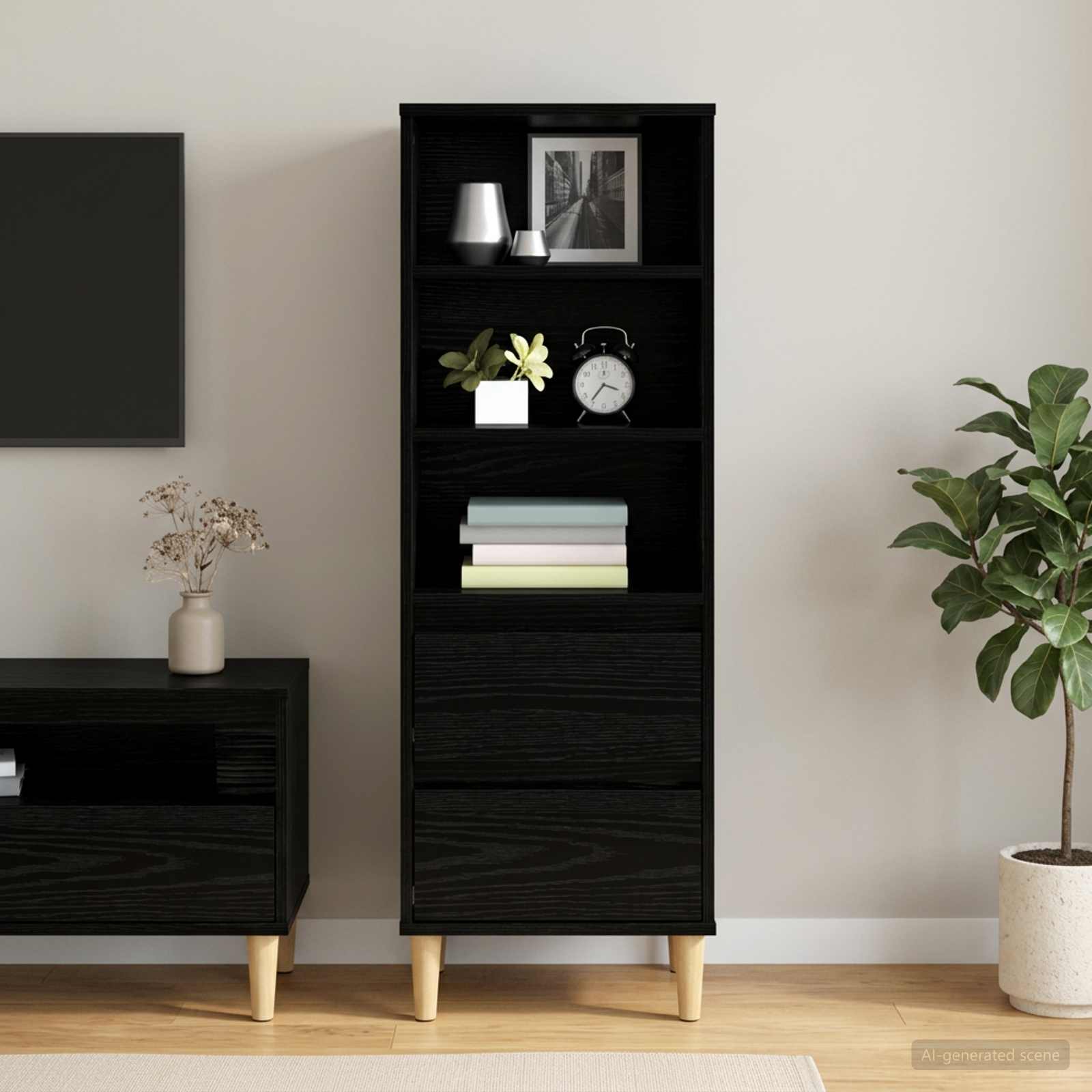 Hoge kast Zwart eiken 40 x 36 x 110 cm Bewerkt hout