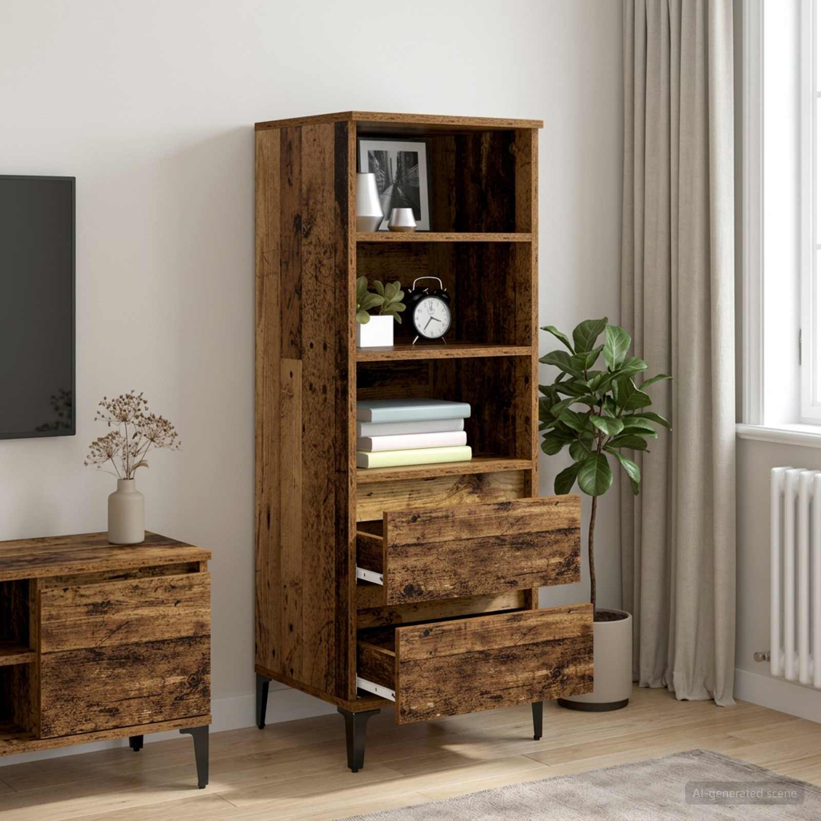 Hoge kast Oud hout 40 x 36 x 110 cm Bewerkt hout