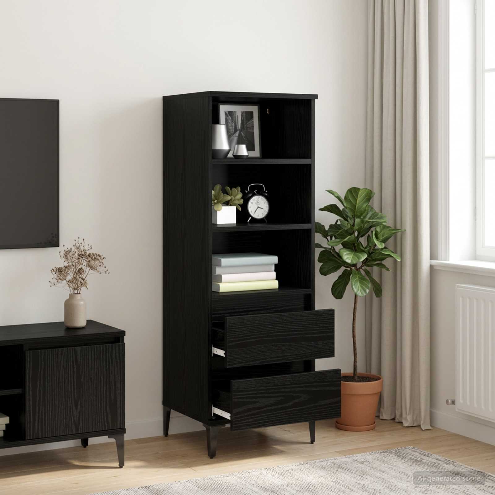 Hoge kast Zwart eiken 40 x 36 x 110 cm Bewerkt hout