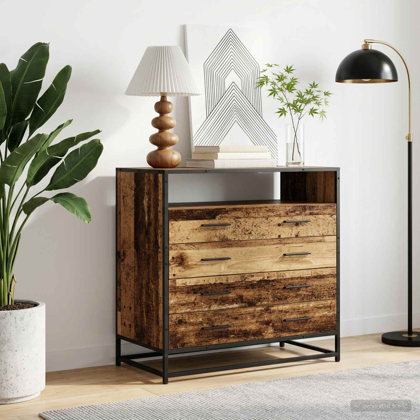 Ladenkast 4-Lade Oud hout 70 x 41 x 83,5 cm Bewerkt hout