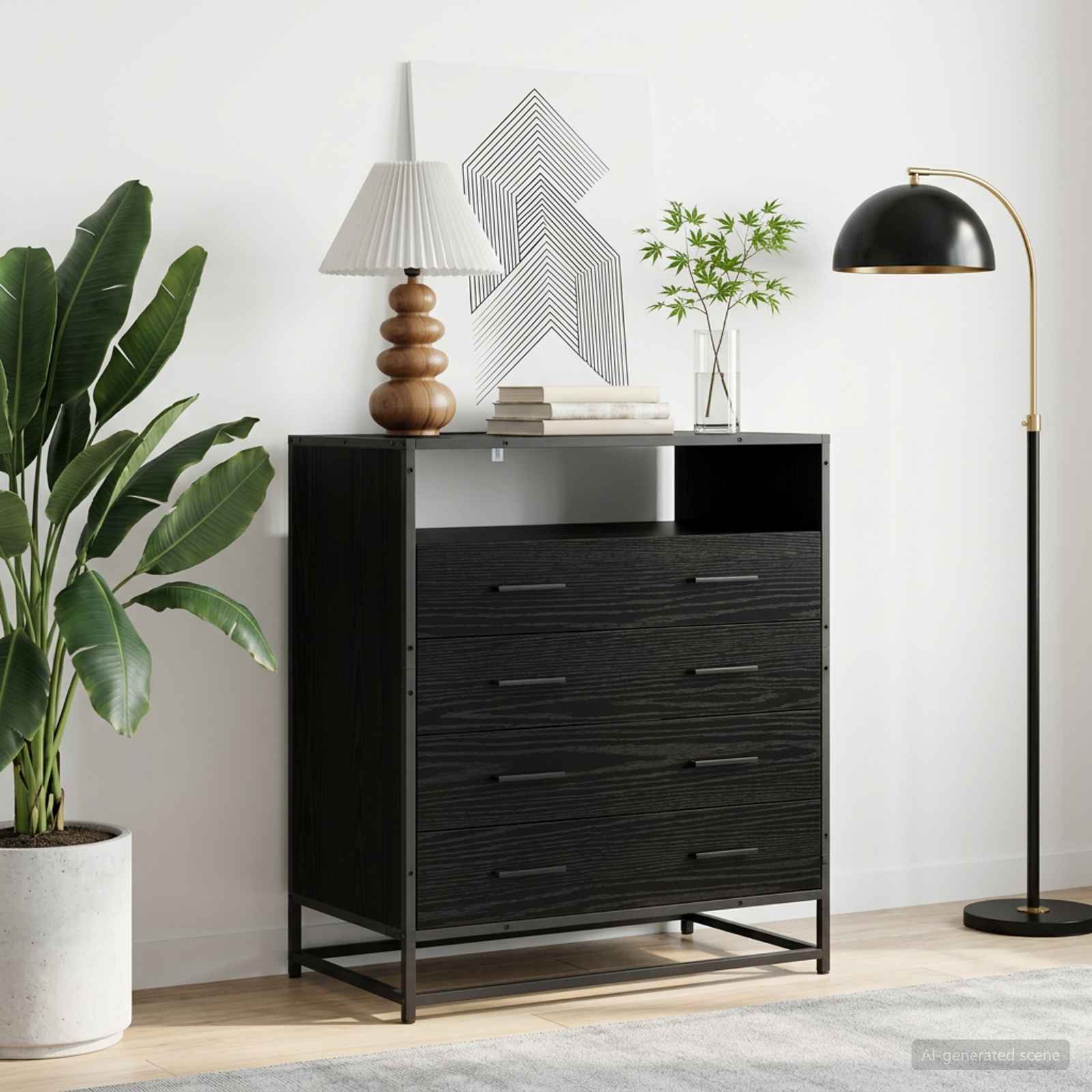 Ladenkast 4-Lade Zwart eiken 70 x 41 x 83,5 cm Bewerkt hout