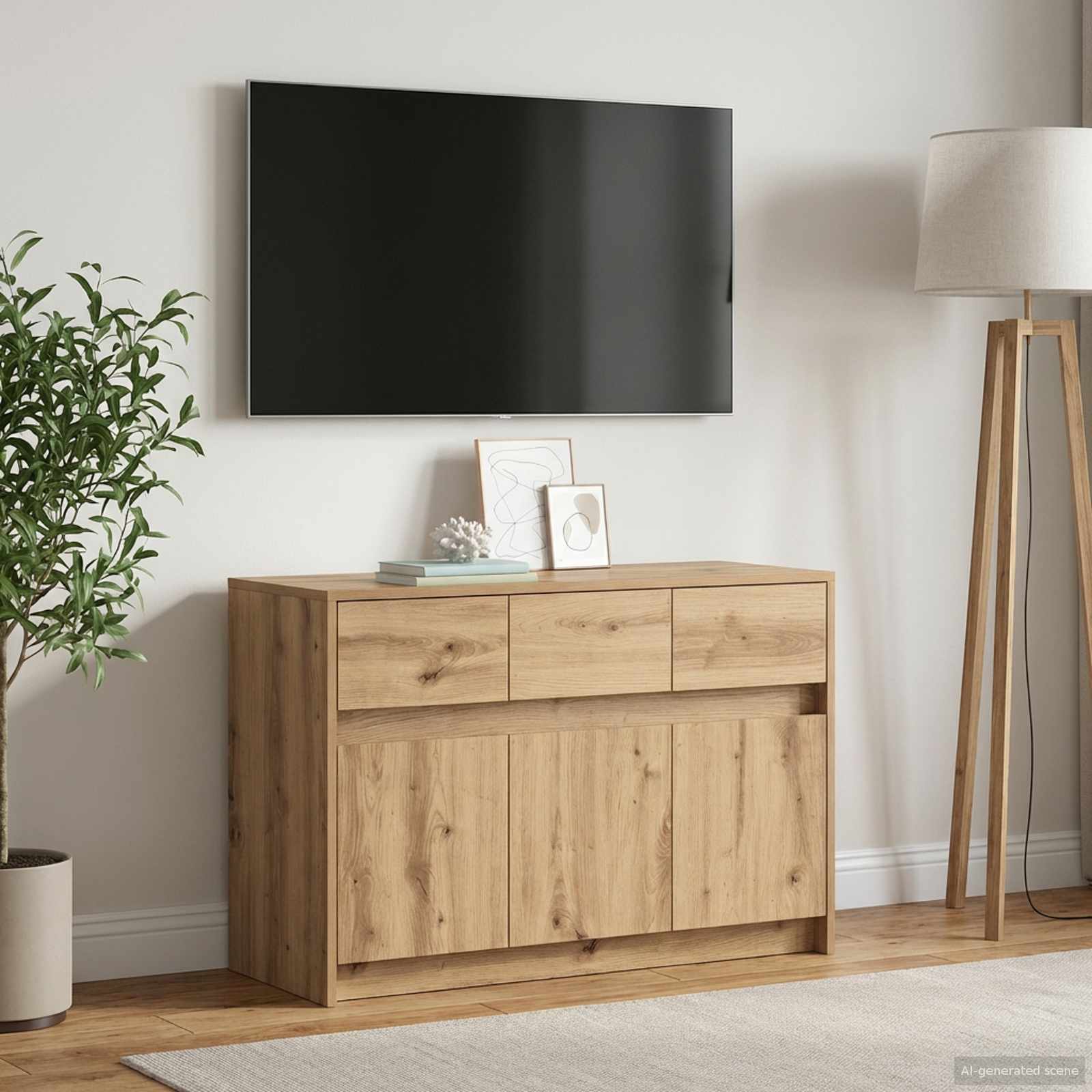 TV-kast 91 x 34 x 61 cm Artisanaal eiken Bewerkt hout