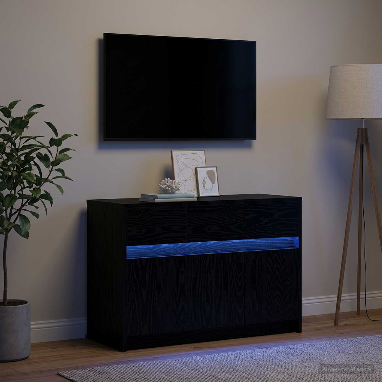 TV-kast 91 x 34 x 61 cm Zwart eiken Bewerkt hout