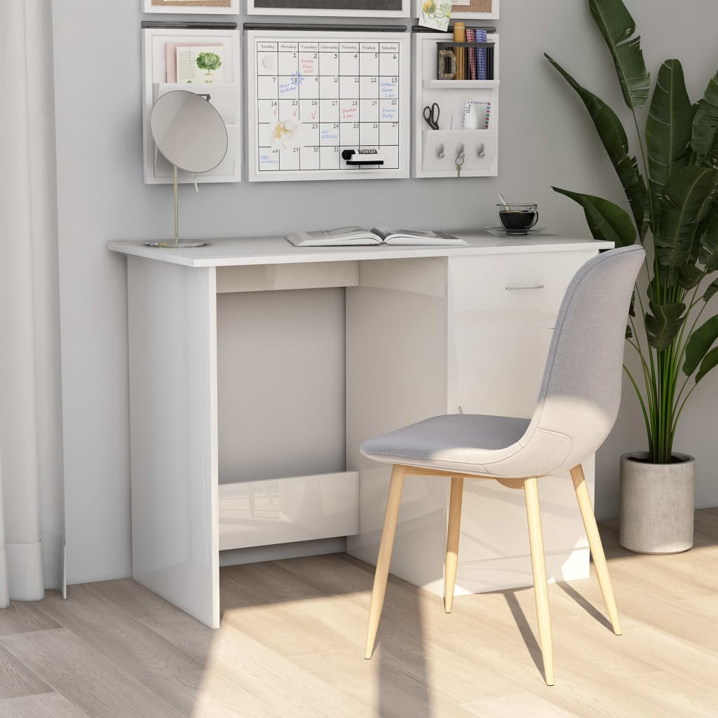 Bureau 100x50x76 cm bewerkt hout hoogglans wit