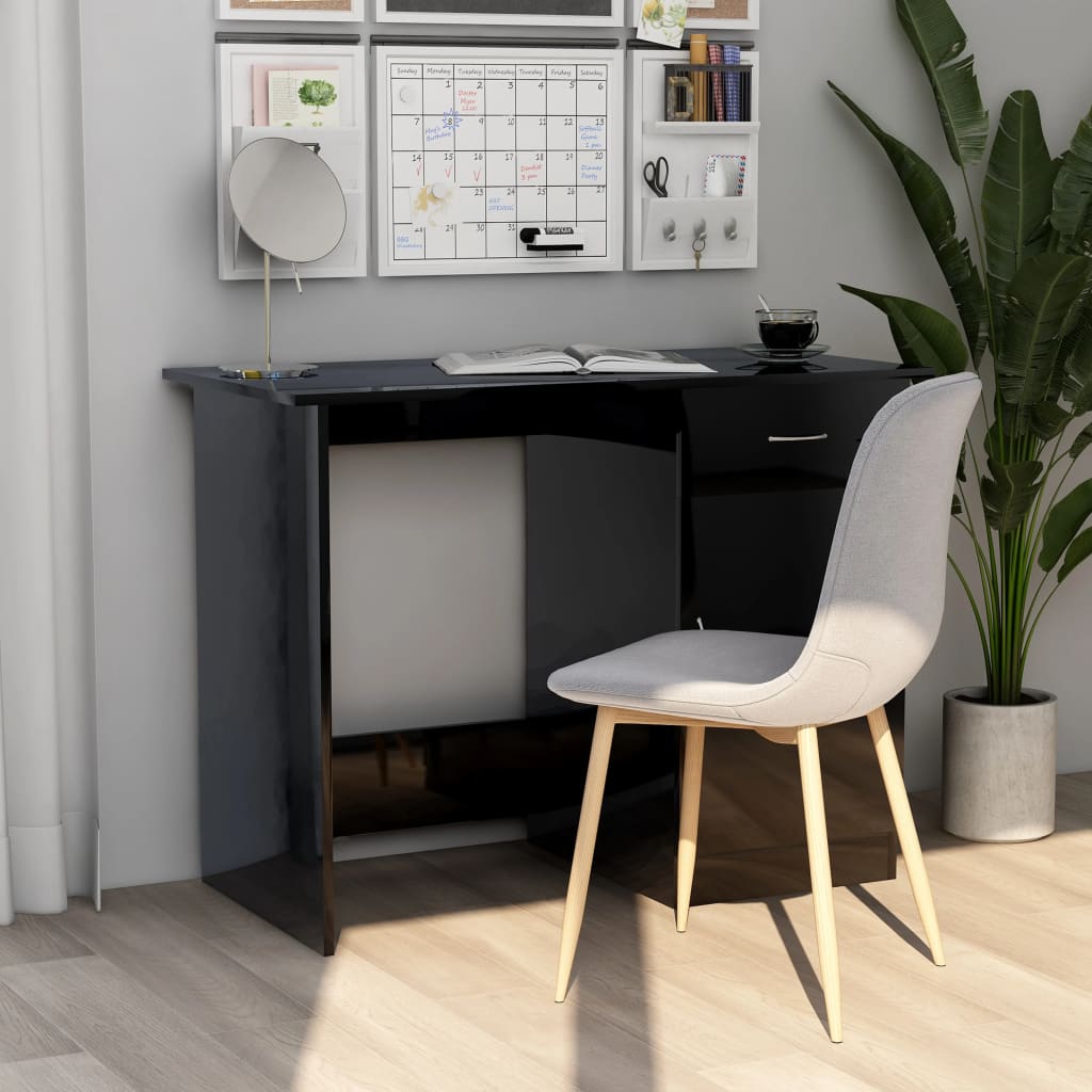 Bureau 100x50x76 cm bewerkt hout hoogglans zwart