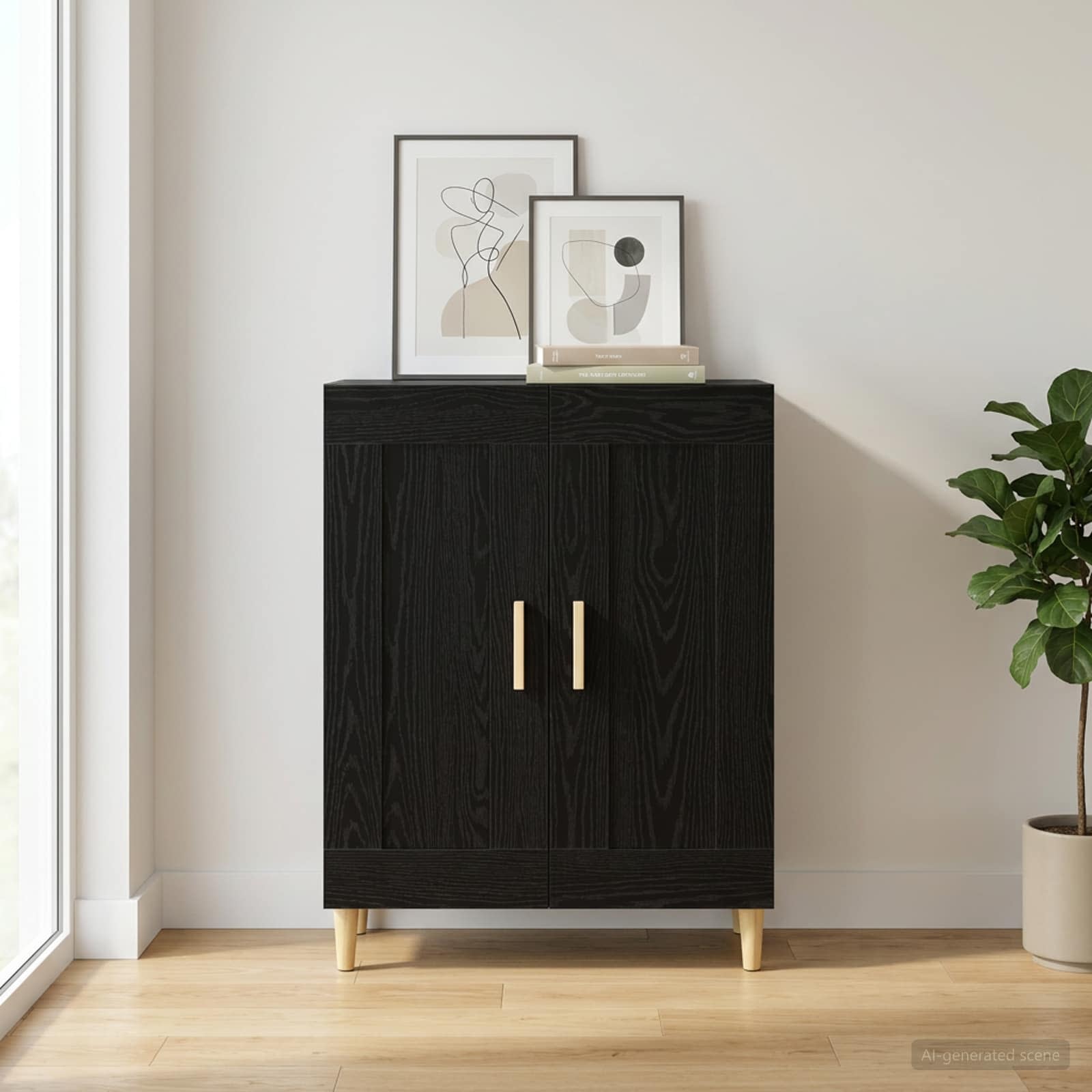 Dressoir Zwart eiken 69,5 x 34 x 90 cm Bewerkt hout