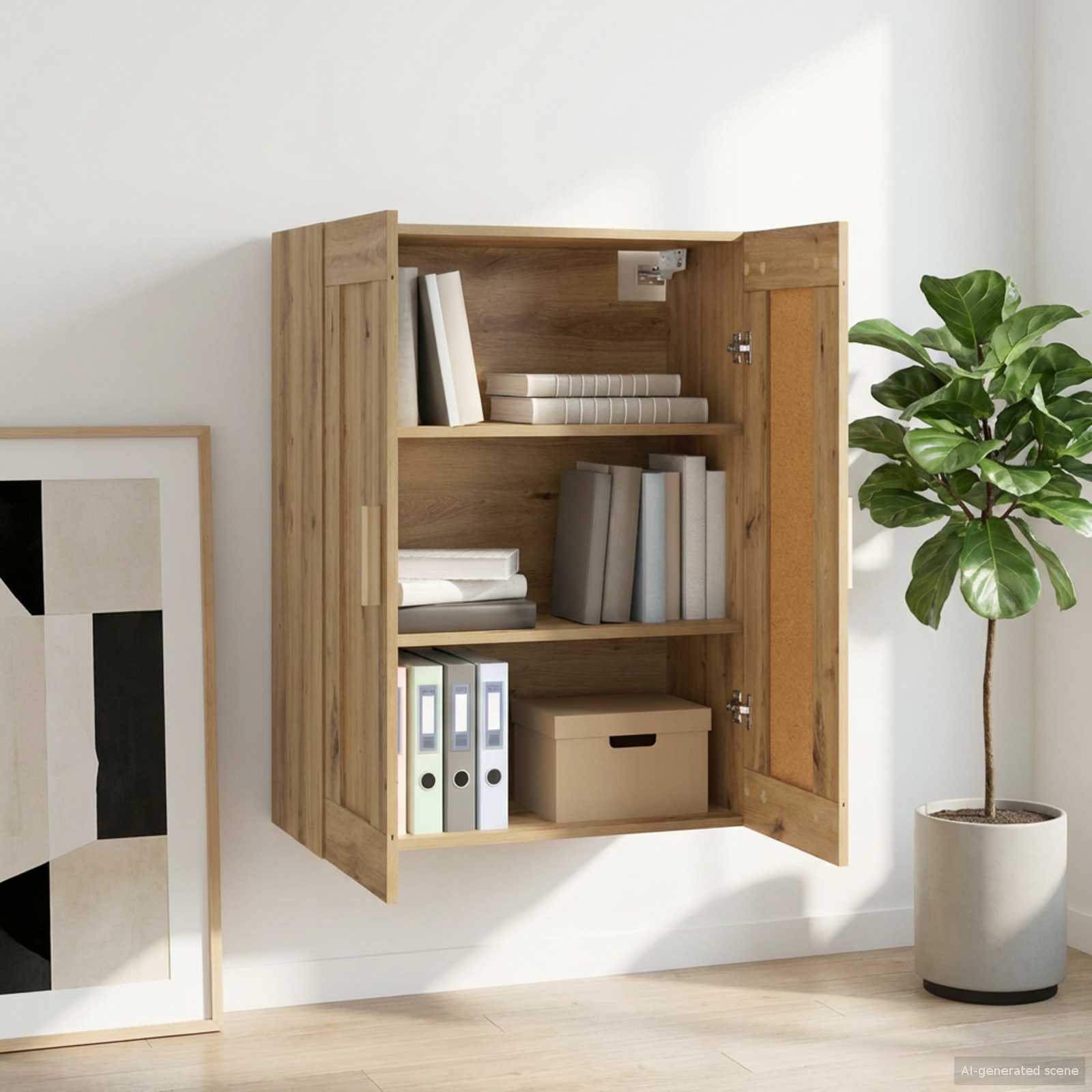 Wandkast Muurmontage Artisanaal eiken 69,5 x 34 x 90 cm – afbeelding 1