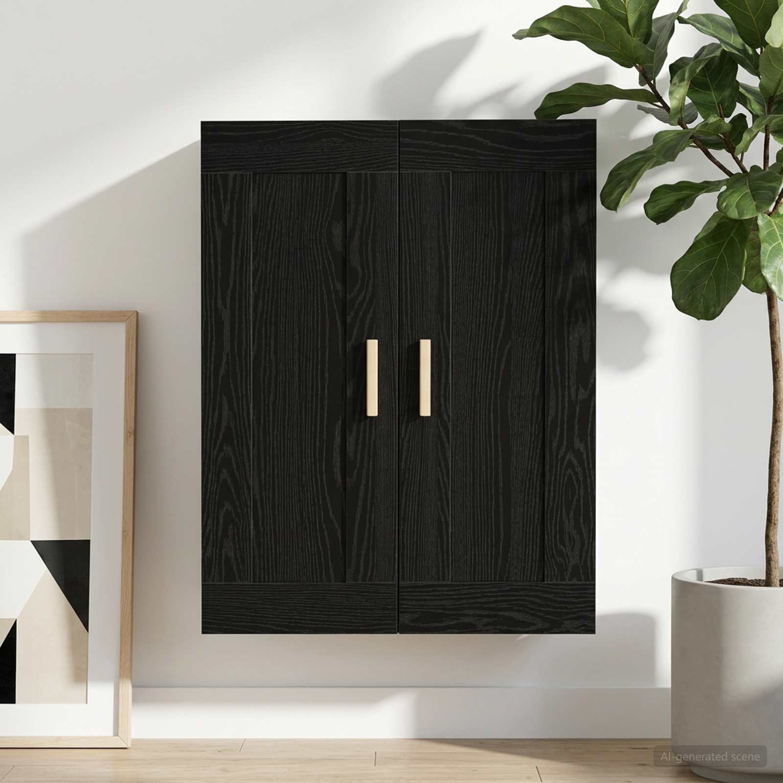 Wandkast Muurmontage Zwart eiken 69,5 x 34 x 90 cm Bewerkt hout