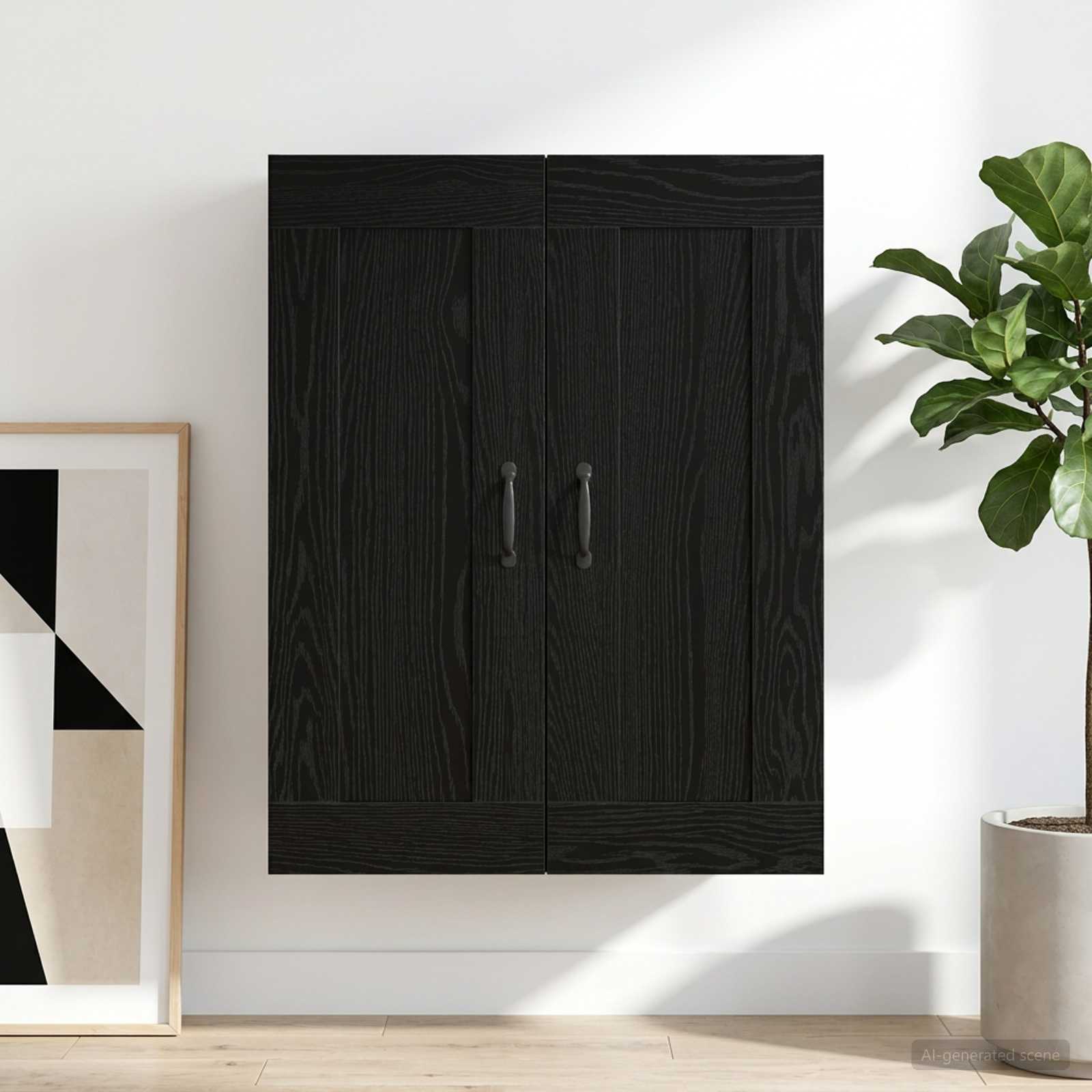 Wandkast Zwart eiken 69,5 x 34 x 90 cm Bewerkt hout