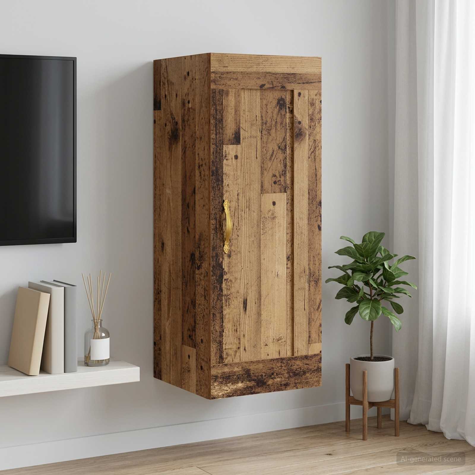 Wandkast Oud hout 34,5 x 34 x 90 cm Bewerkt hout