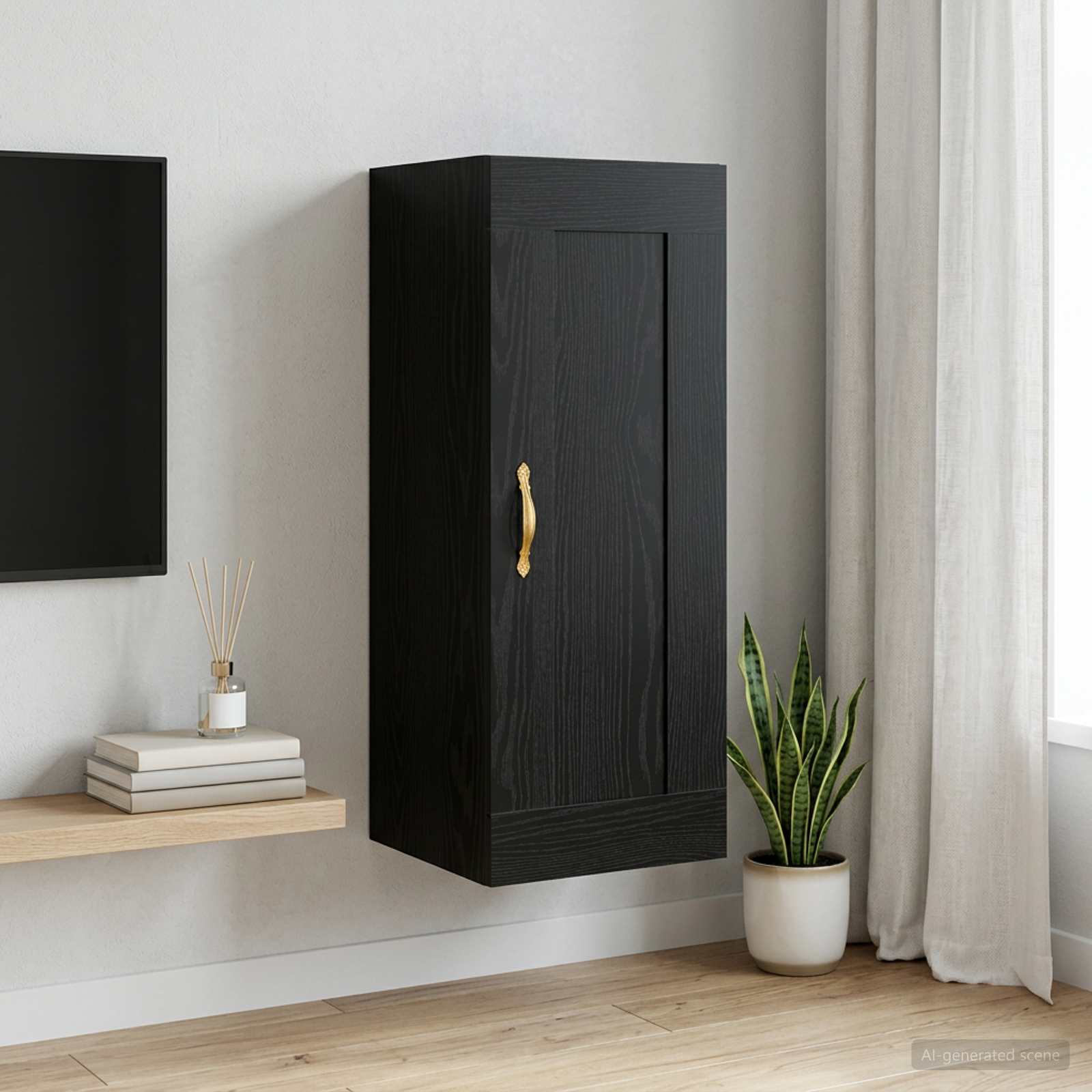 Wandkast Zwart eiken 34,5 x 34 x 90 cm Bewerkt hout