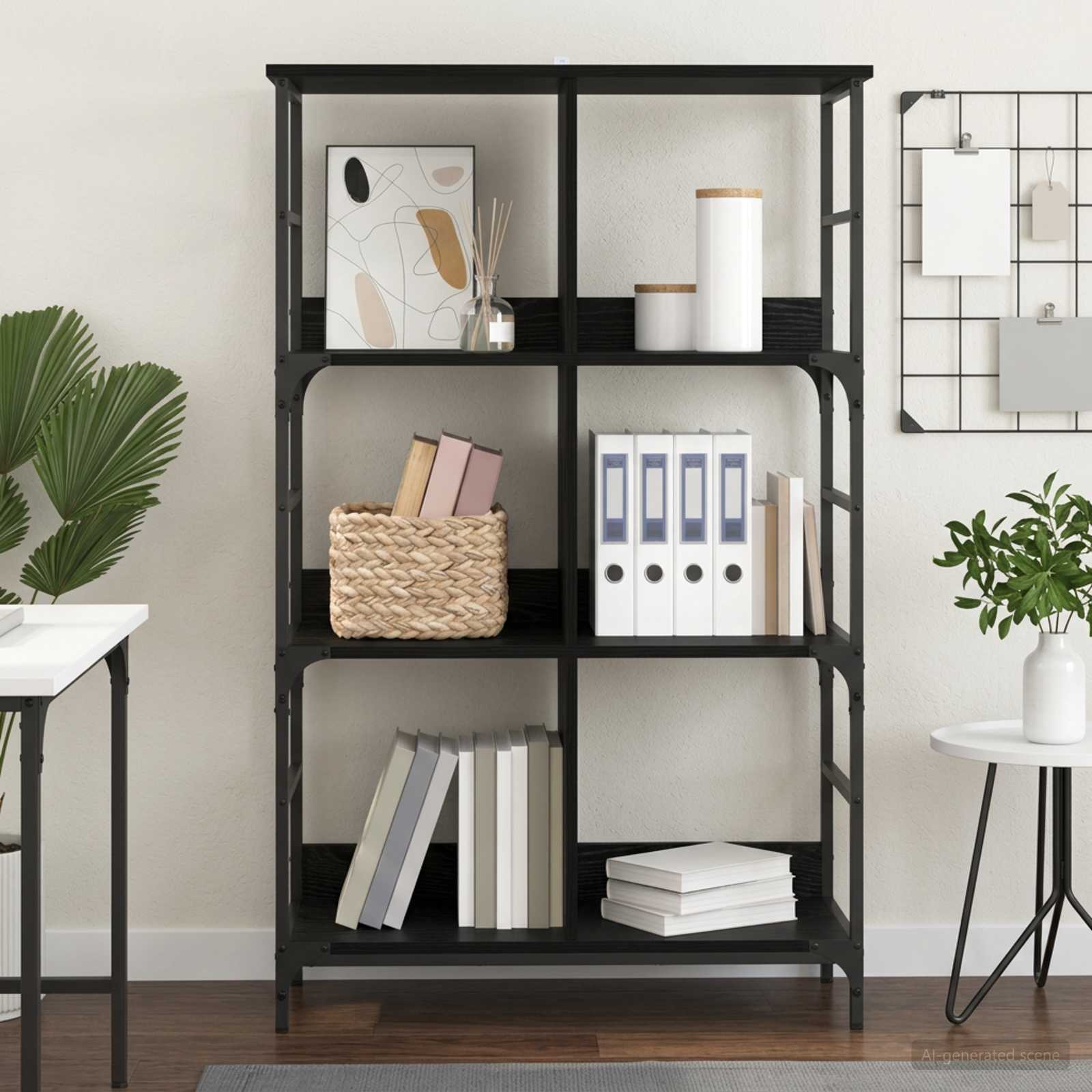 Boekenkast Zwart eiken 78,5 x 33 x 117,5 cm metaal PB